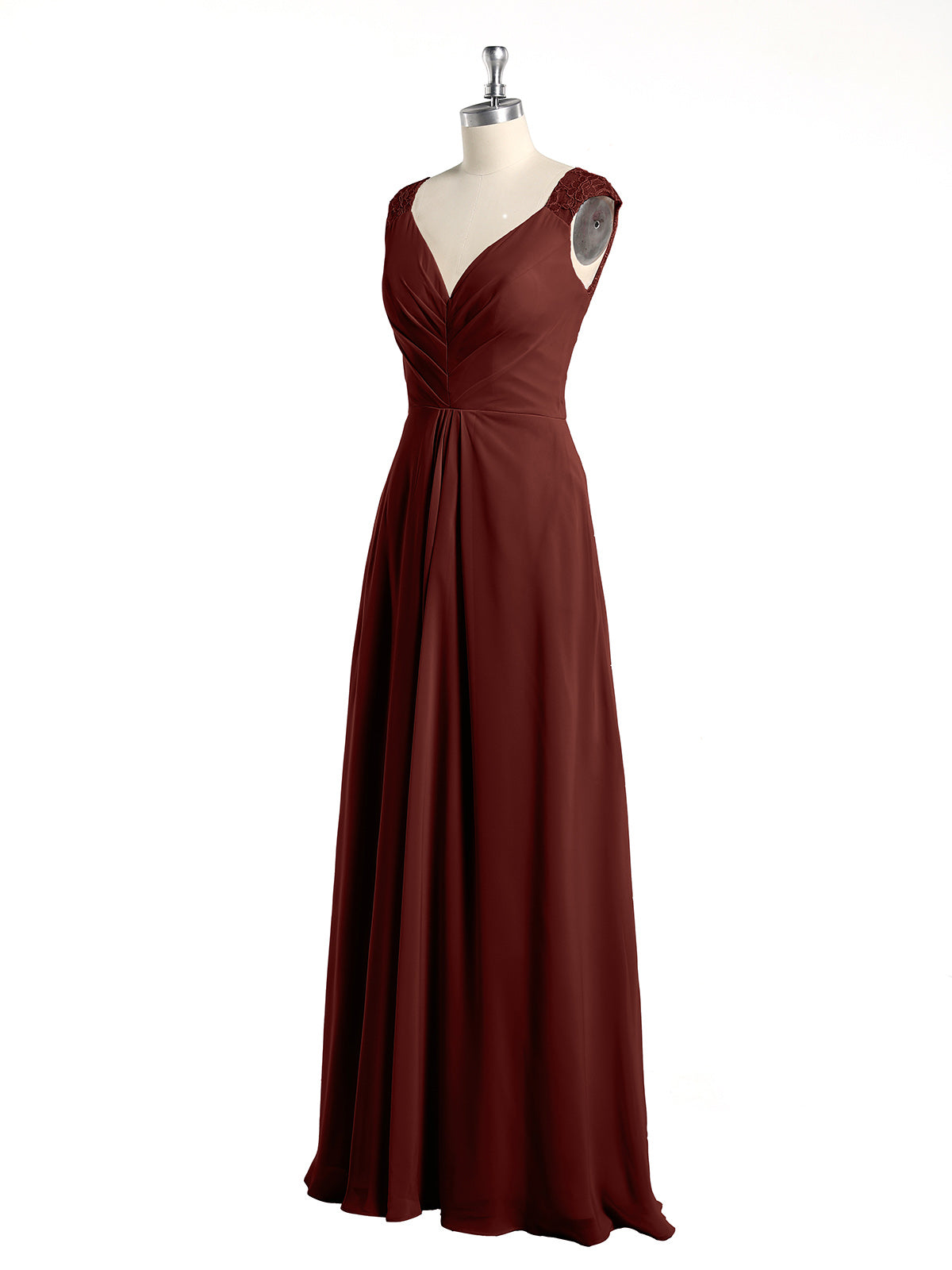 Vestidos de chiffon con tirantes de encaje y escote en V con bolsillos Terracota
