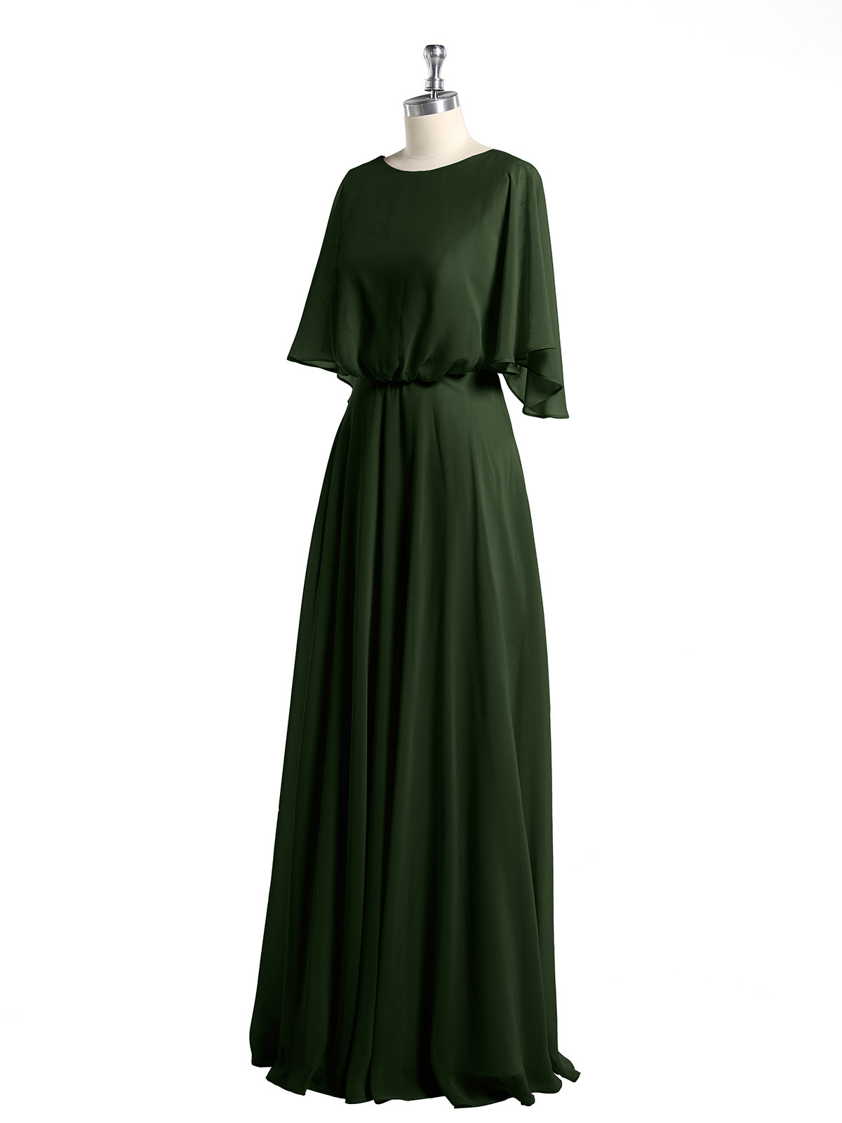Vestidos largos de dama de honor de chiffon con mangas de volantes Verde Oliva Tallas Grandes