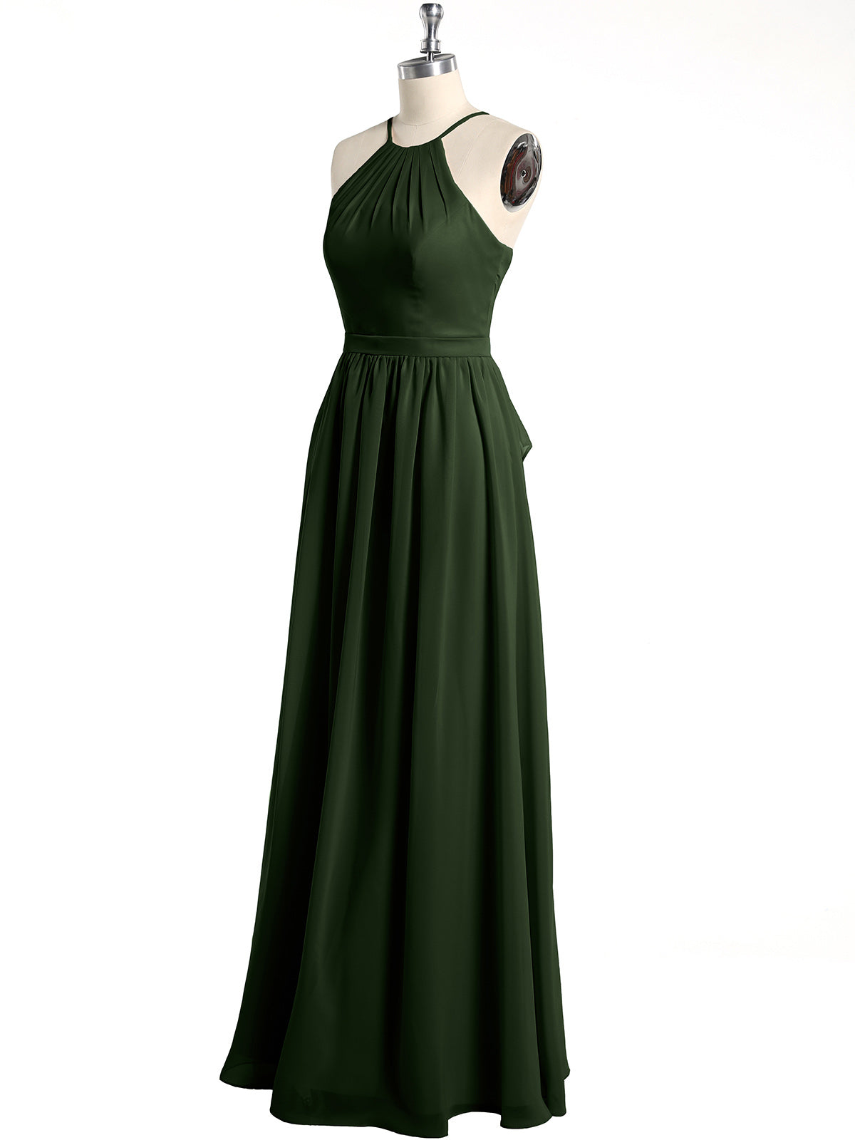 Vestidos largos de dama de honor estilo halter de chiffon Verde Oliva
