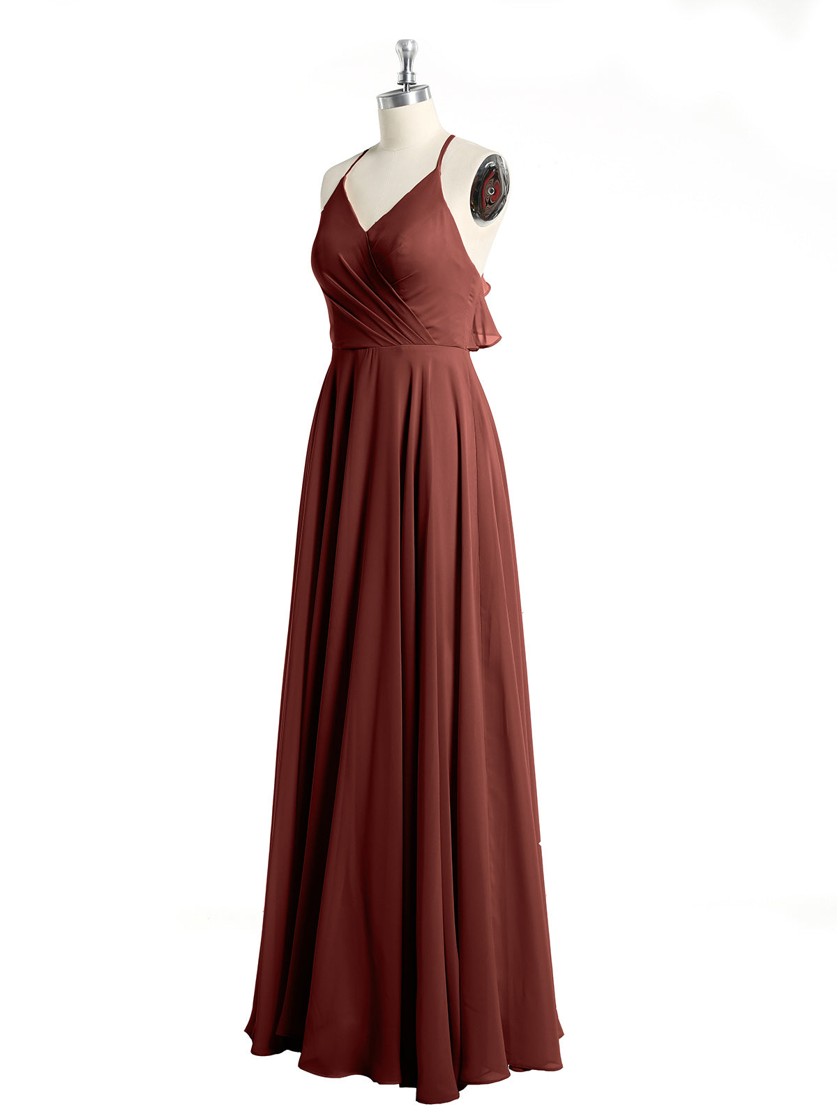 Vestidos de dama de honor de chiffon con escote en V y espalda cruzada Terracota Tallas Grandes