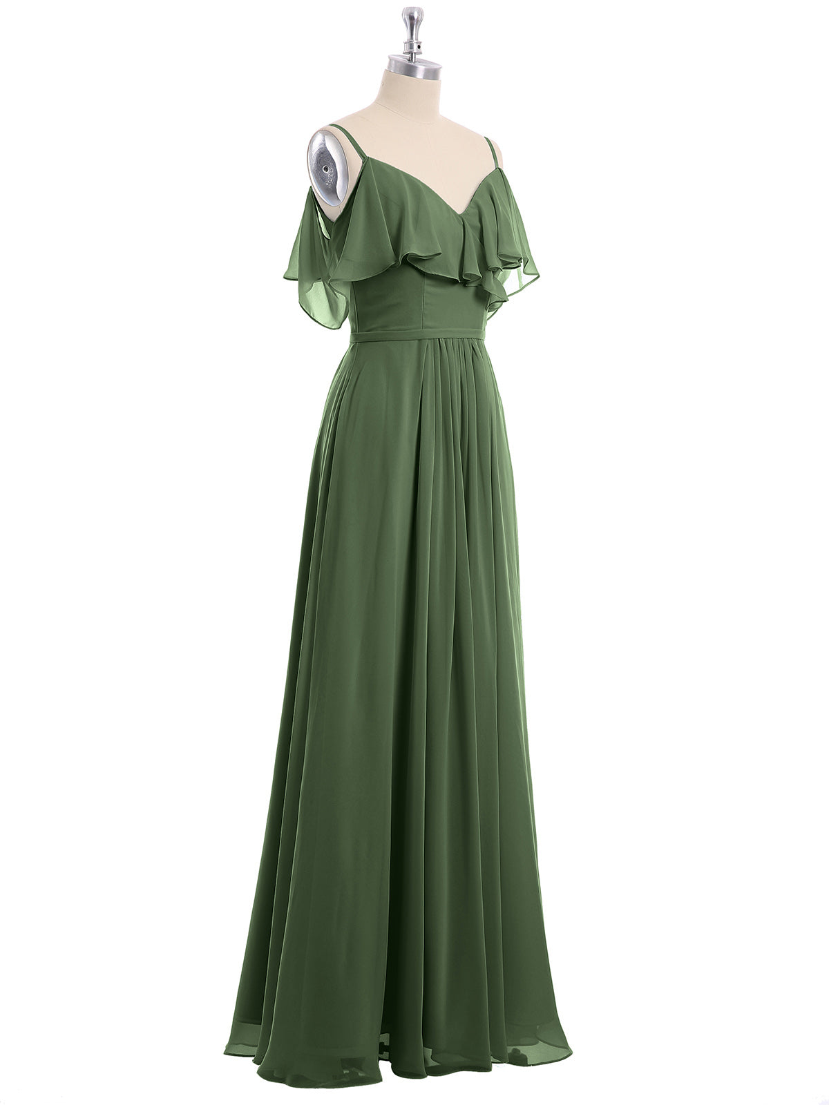 Vestidos de dama de honor con hombros descubiertos y tirantes finos Verde Oliva Tallas Grandes