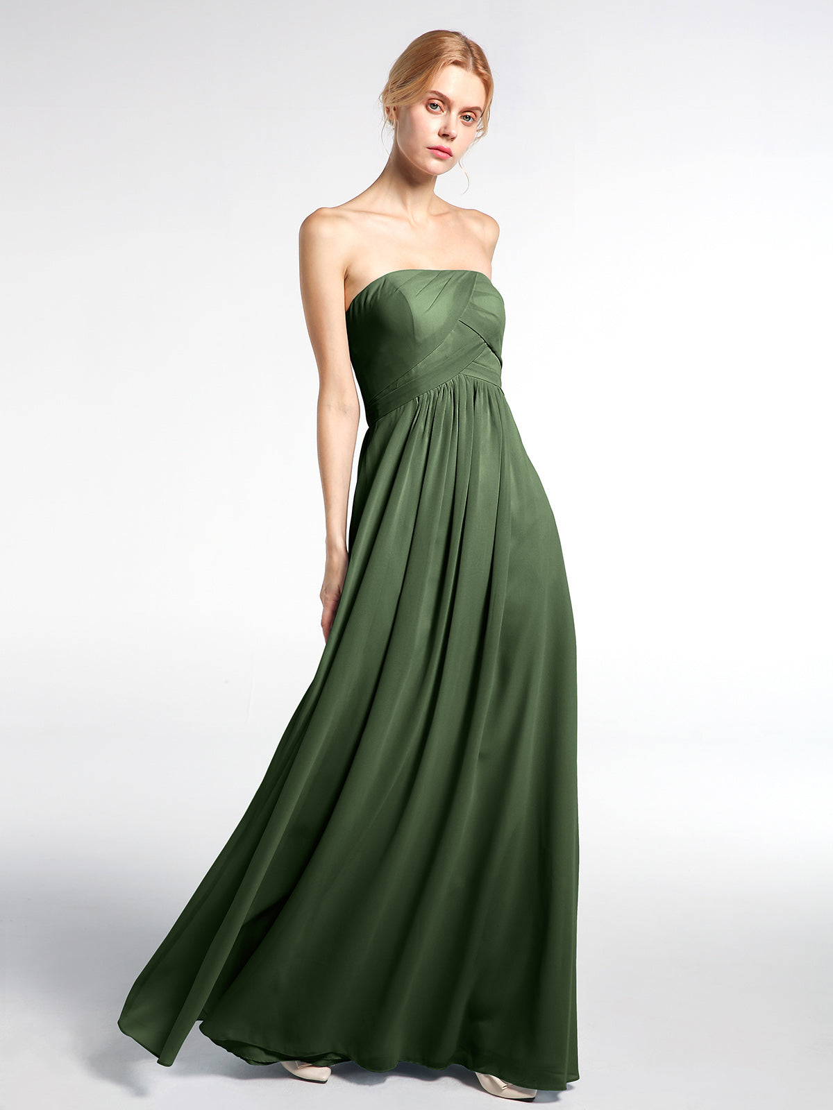 Vestido de chiffon estilo imperio sin tirantes con bolsillos Verde Oliva