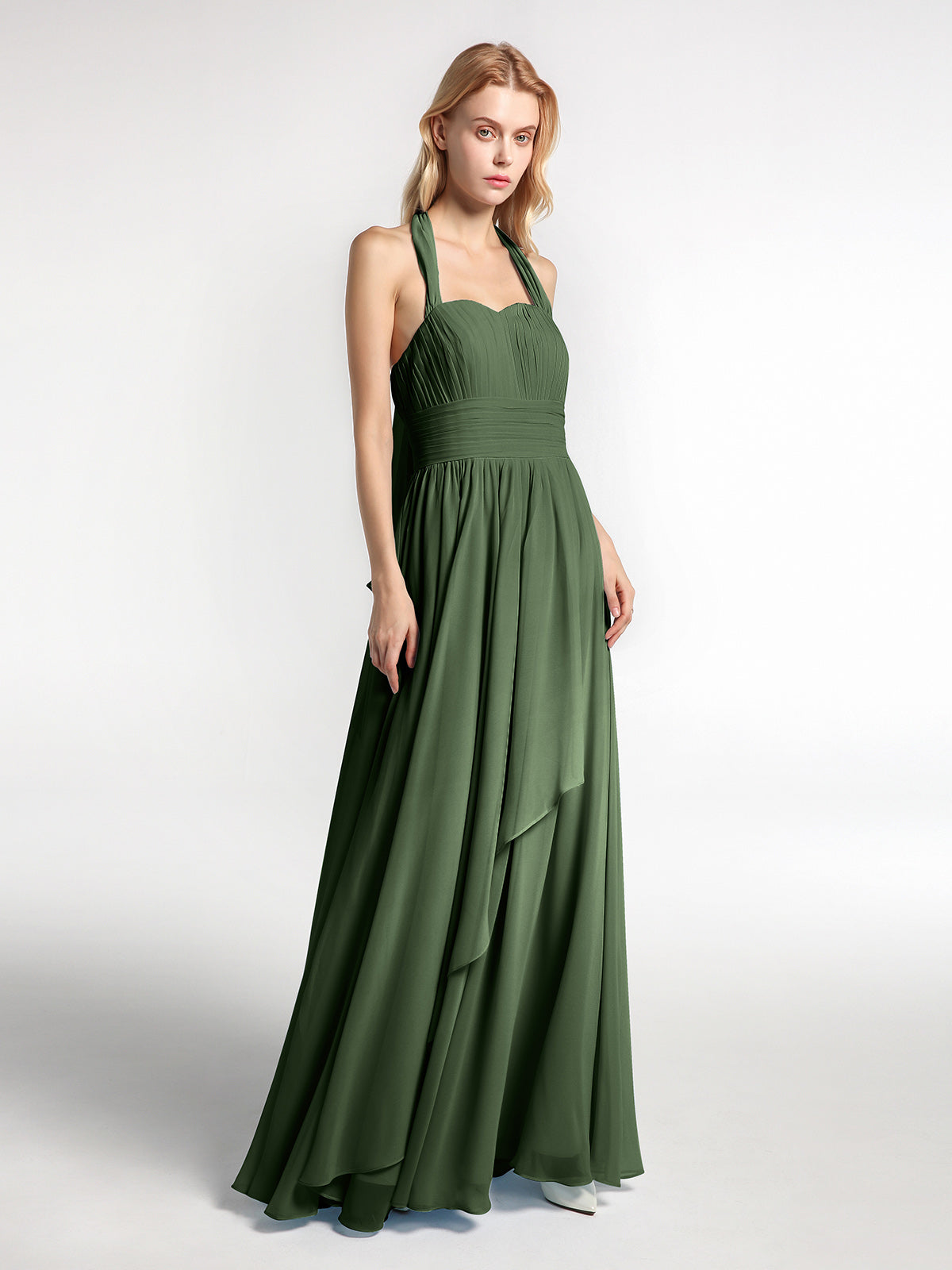 Odelette Cabestro Gasa Vestidos Con Falda En Cascada Verde Oliva