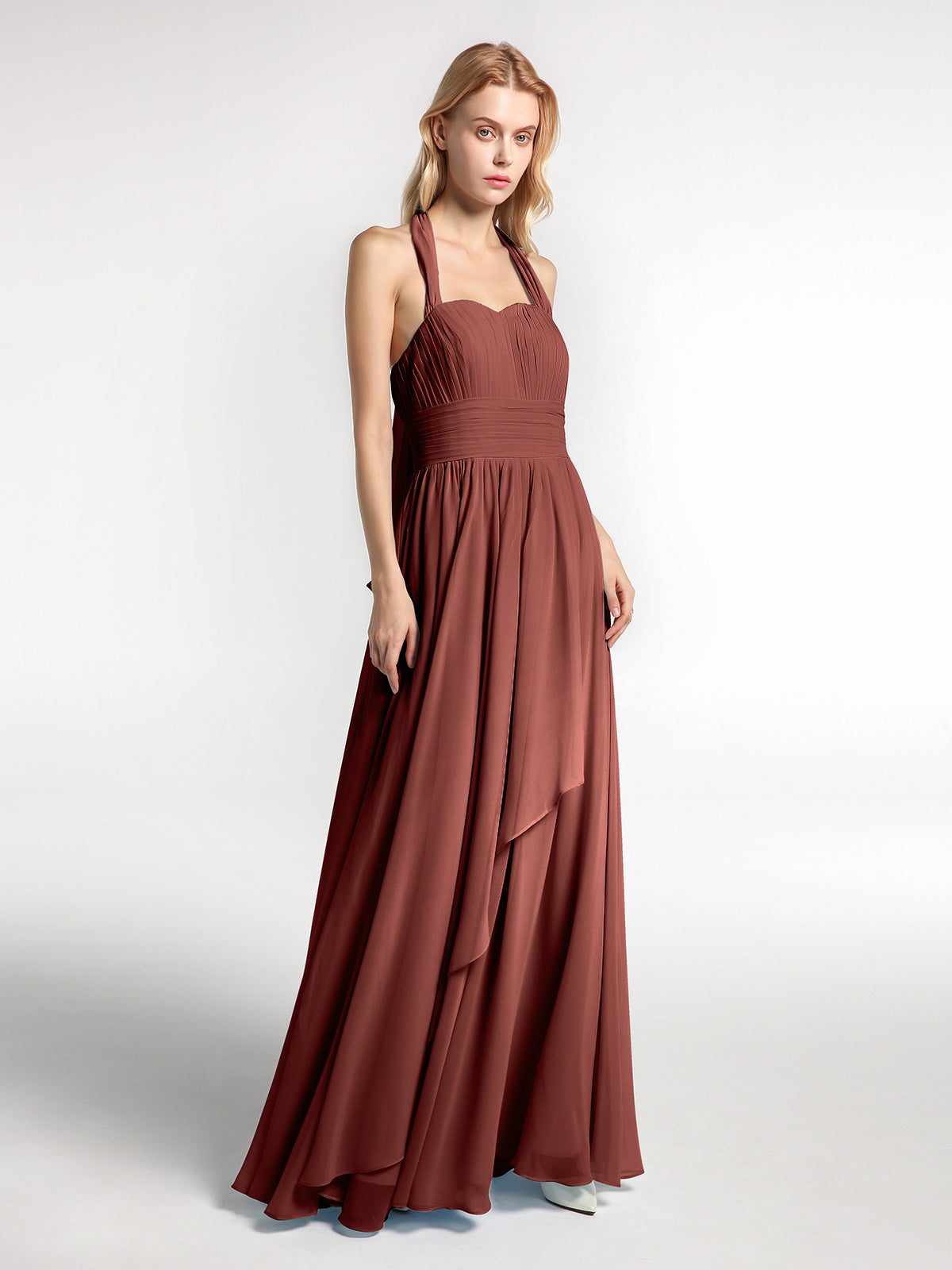 Odelette Cabestro Gasa Vestidos Con Falda En Cascada Terracota
