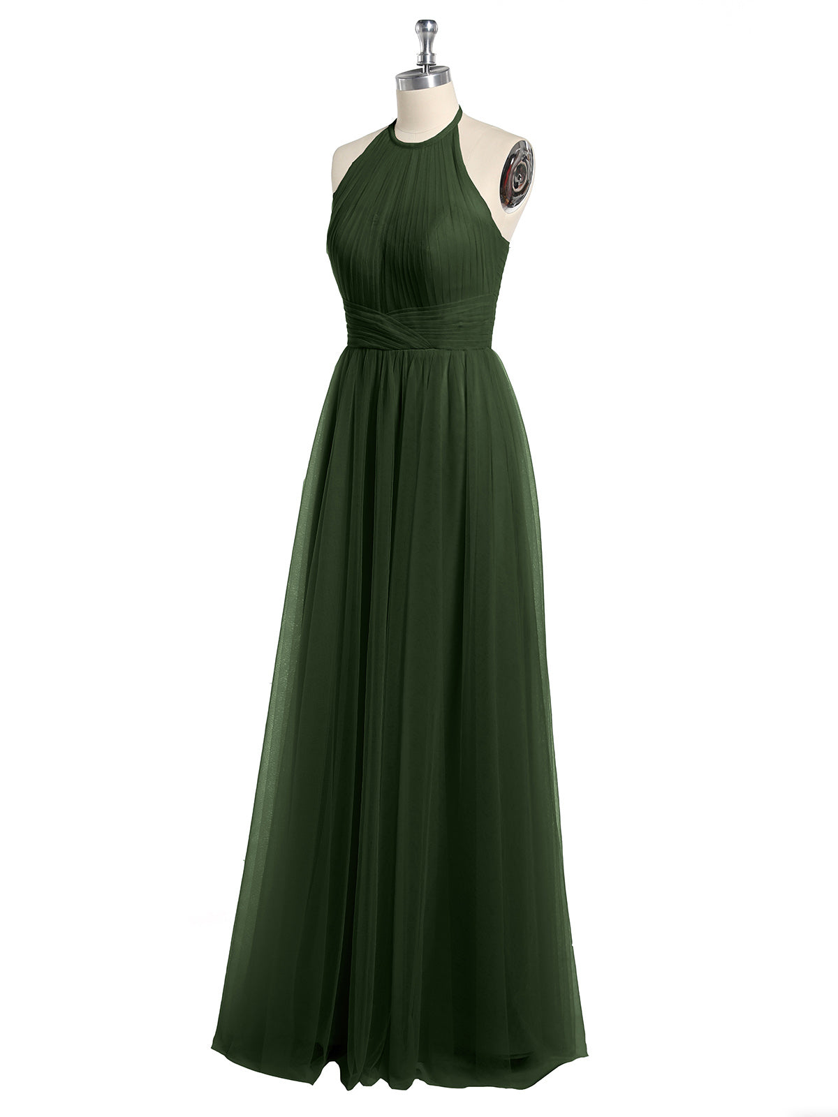 Vestidos de tul con escote ilusión y cintura cruzada Verde Oliva