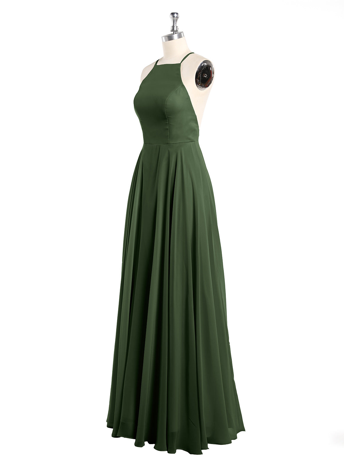 Vestidos sencillos de dama de honor de chiffon con espalda baja Verde Oliva