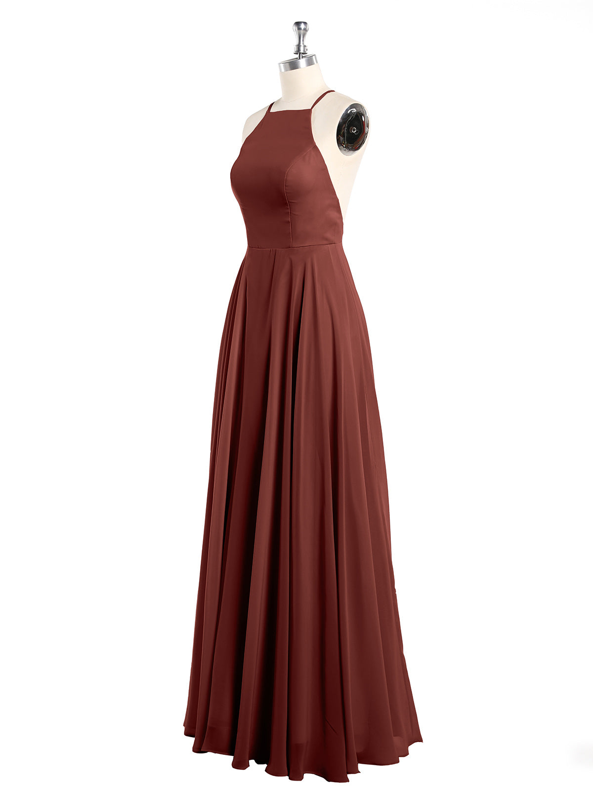 Vestidos sencillos de dama de honor de chiffon con espalda baja Terracota