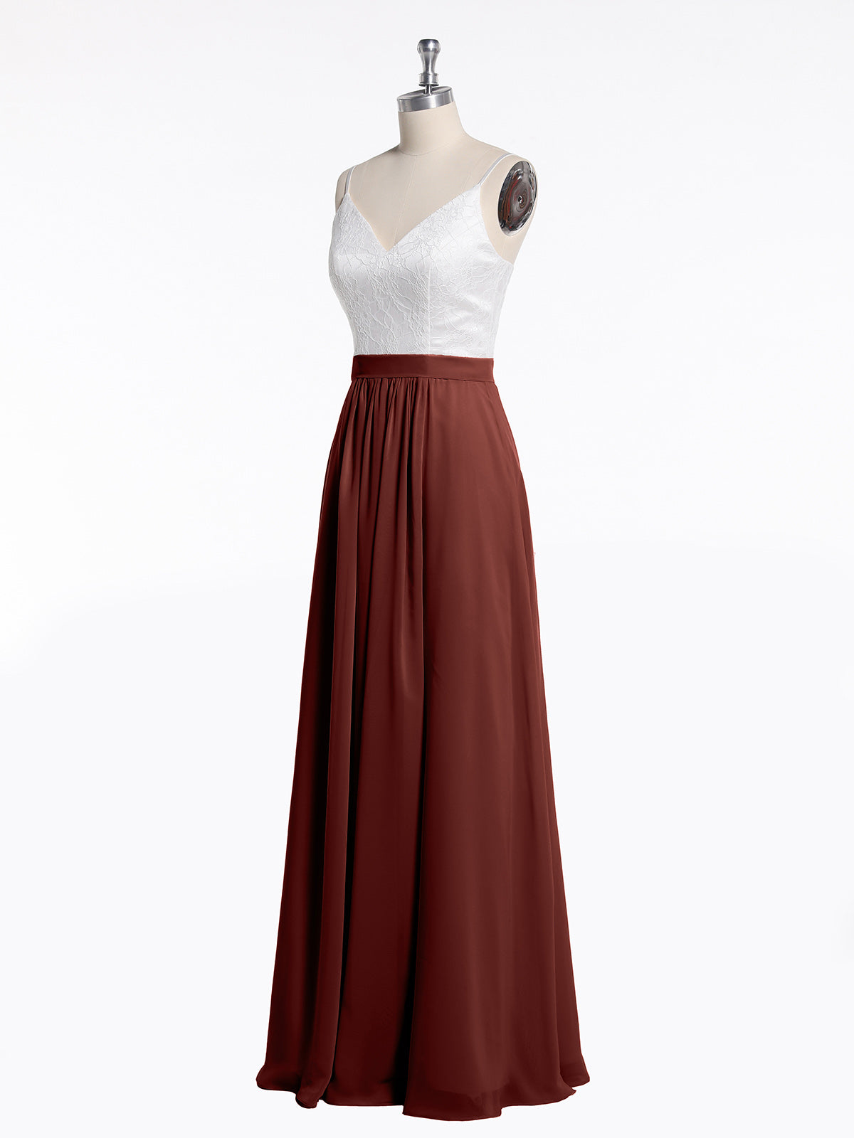 Vestidos de falda de chiffon con cuerpo de encaje marfil y abertura Terracota Tallas Grandes