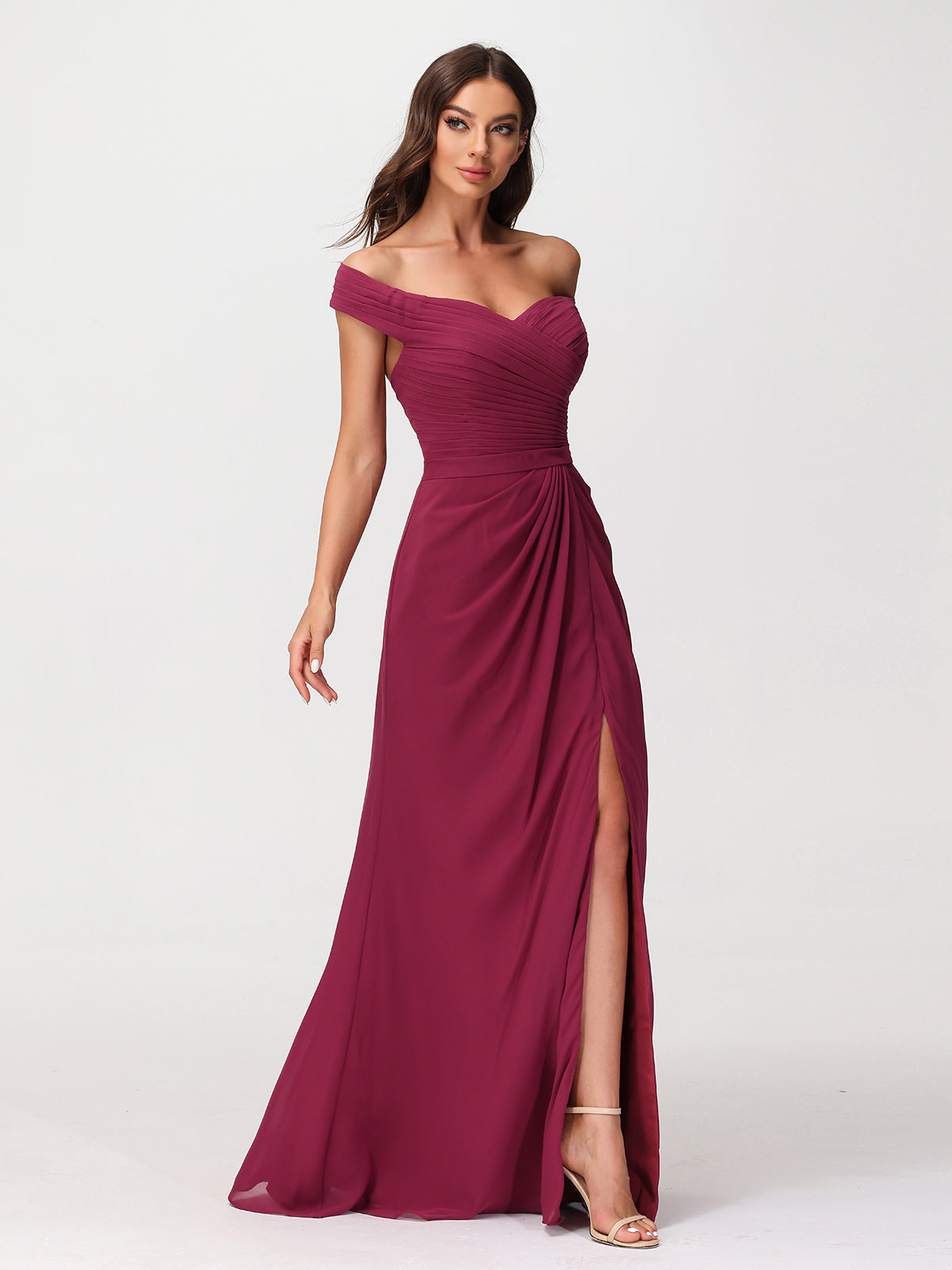 Sebastiane Fuera Del Hombro Gasa Vestidos Con Apertura Morado Tallas Grandes