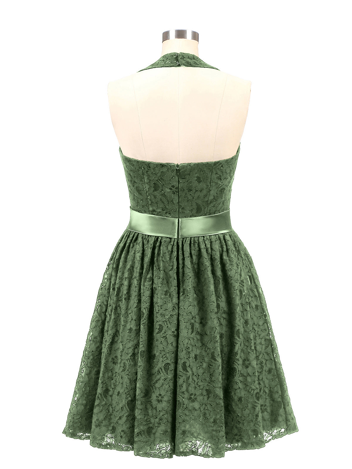 Serafina Cabestro Escote En V Encaje Vestido Con Saten Faja Verde Oliva Tallas Grandes