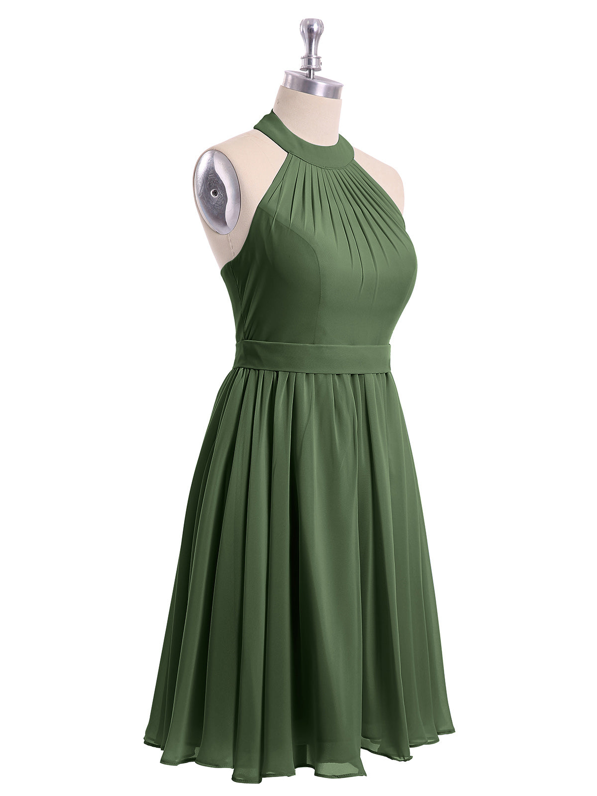 Vestidos cortos de dama de honor de chiffon estilo halter Verde Oliva