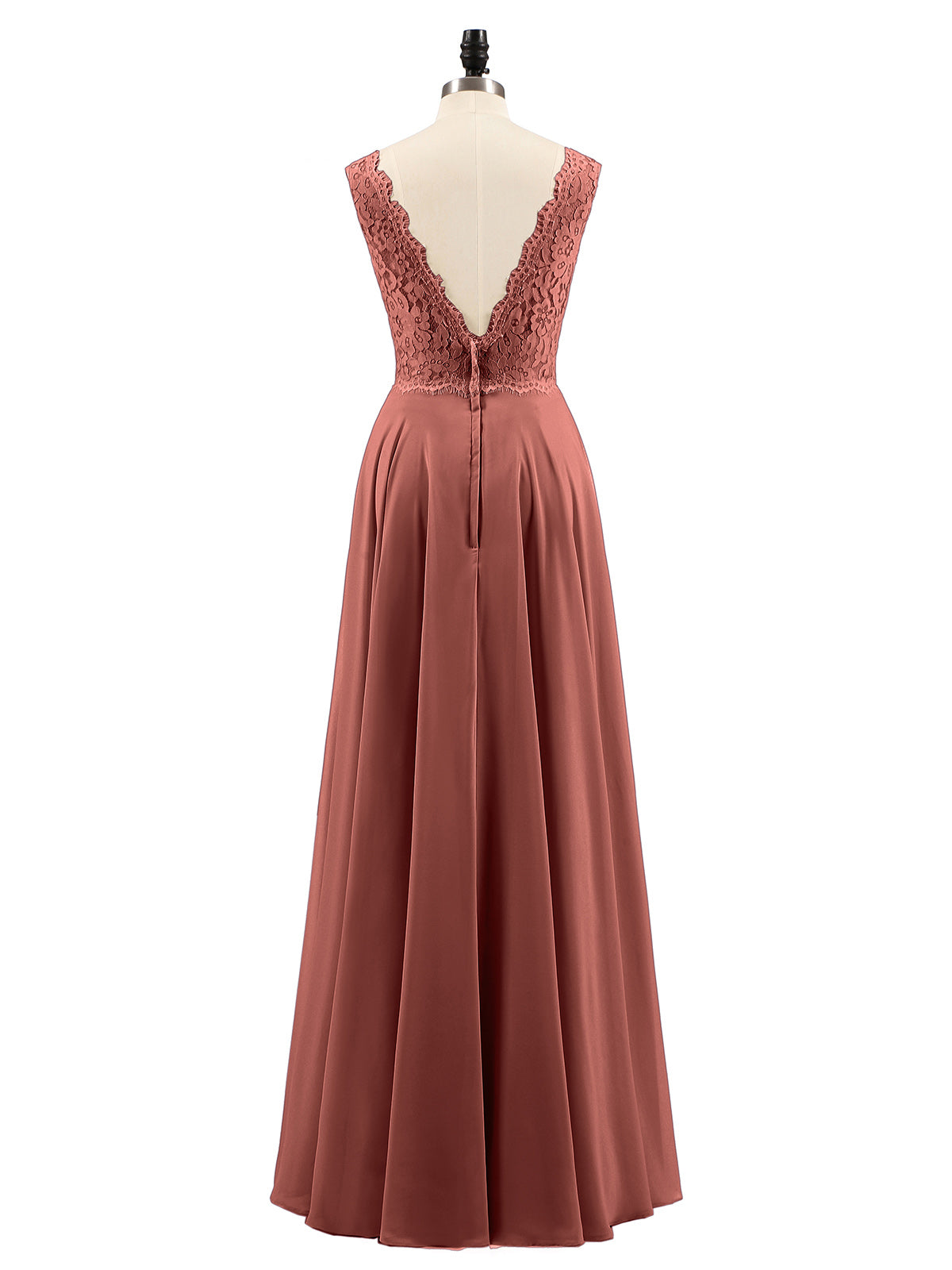 Tabitha Encaje Corpino Gasa Falda Largo Vestido Terracota