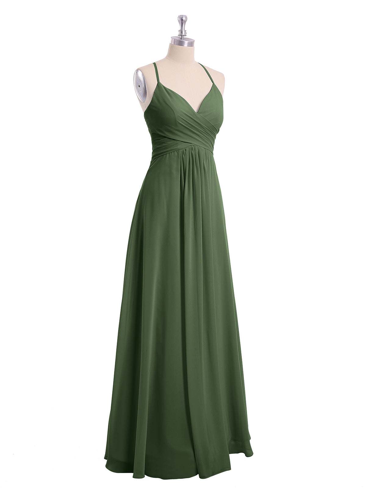 Vestidos de chiffon con tirantes finos y escote en V Verde Oliva