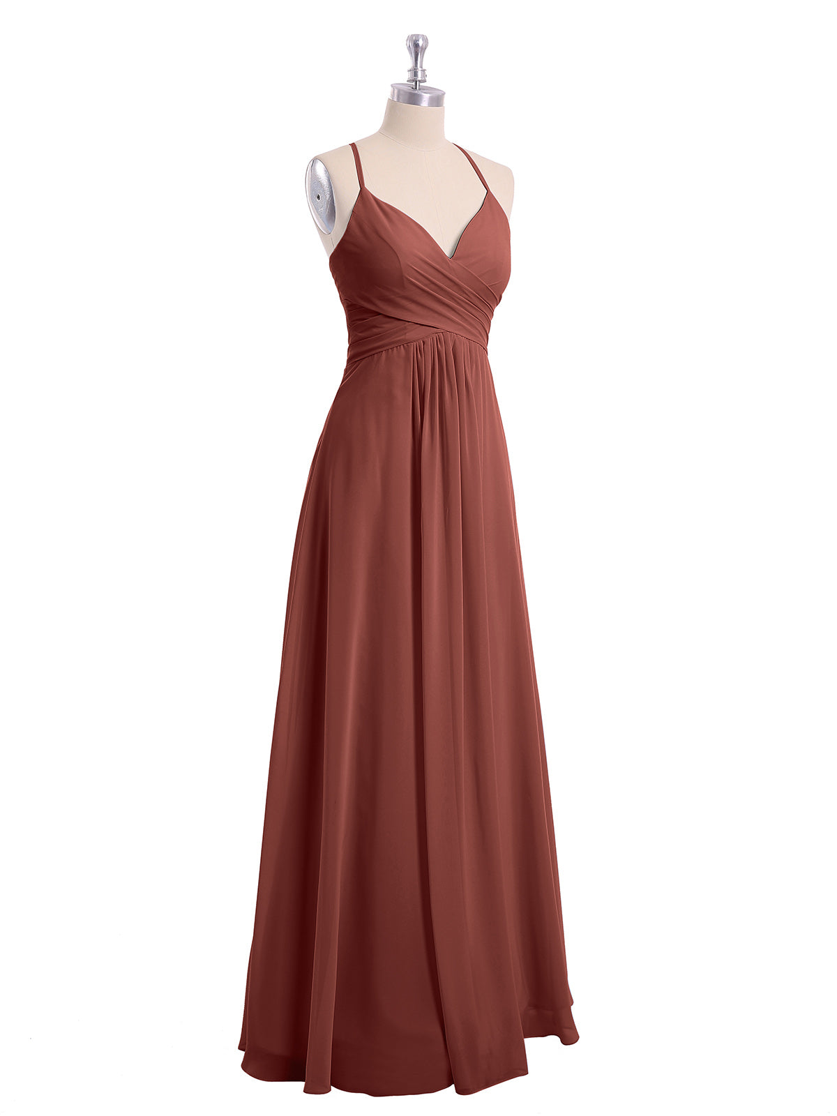 Vestidos de chiffon con tirantes finos y escote en V Terracota