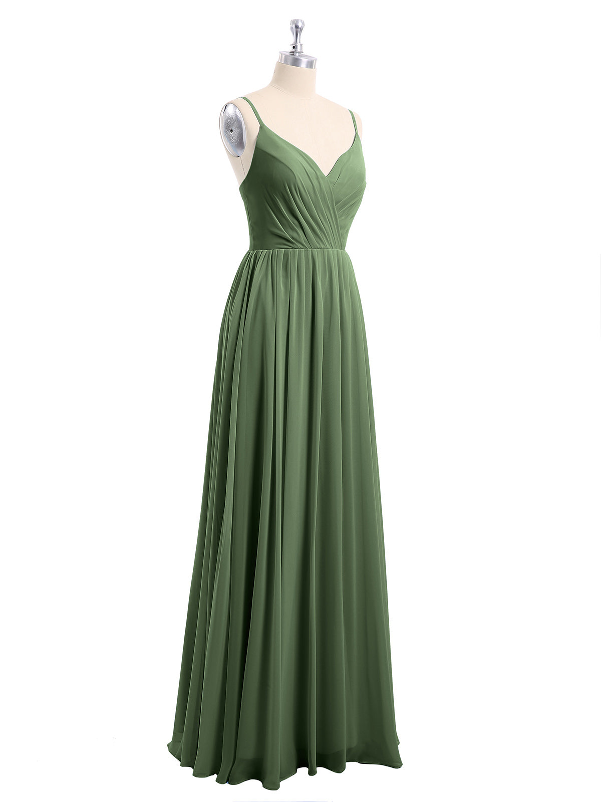 Vestidos de dama de honor de chiffon con tirantes finos y escote en V Verde Oliva Tallas Grandes