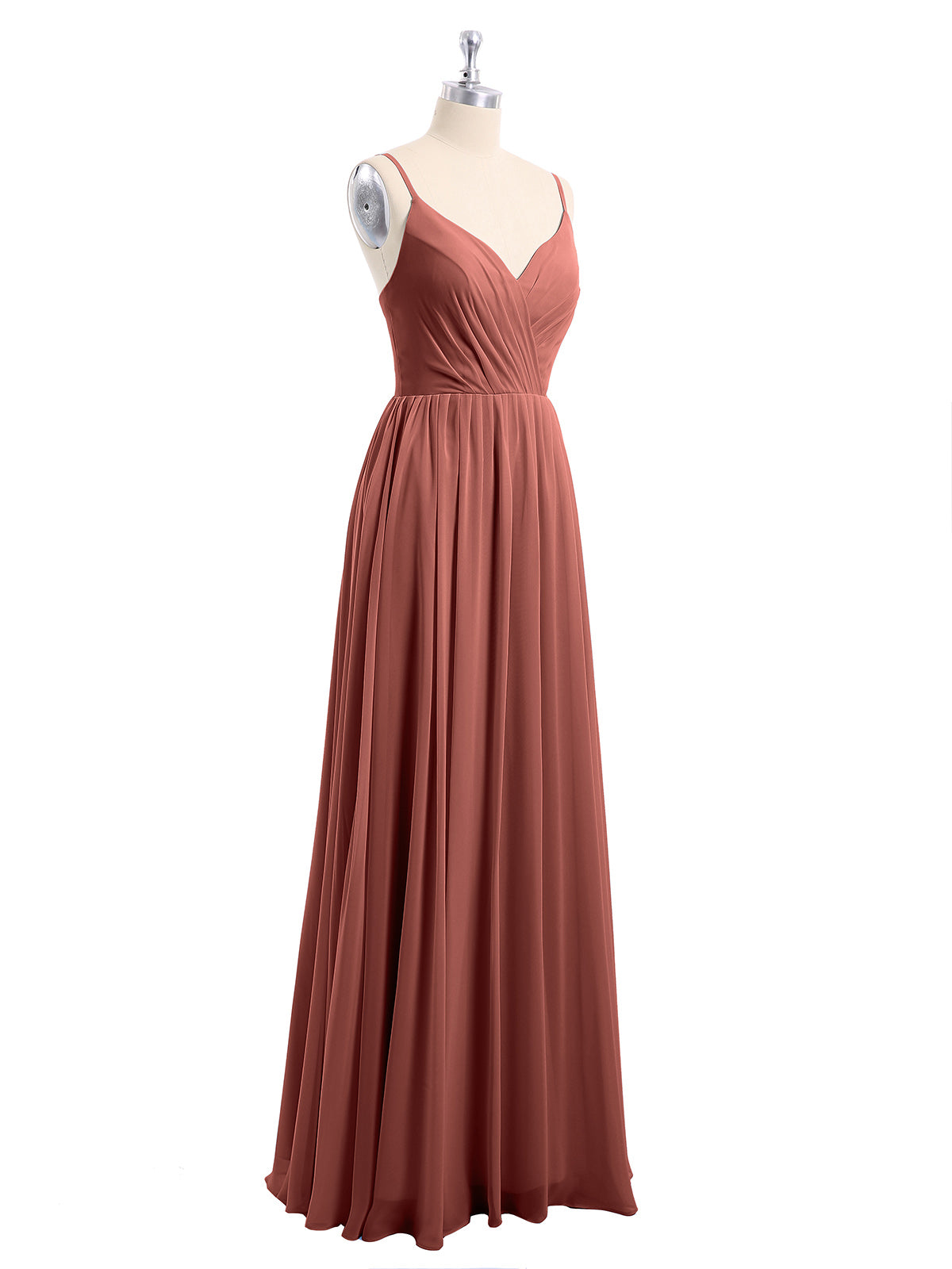 Vestidos de dama de honor de chiffon con tirantes finos y escote en V Terracota Tallas Grandes