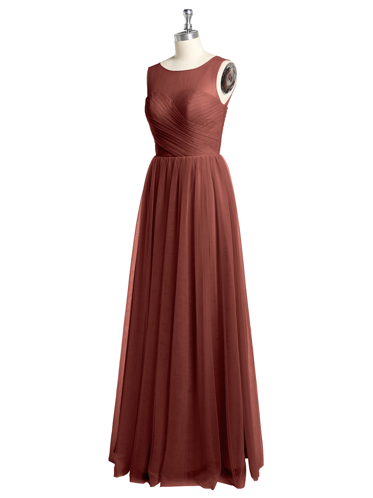 Vestidos de dama de honor de tul cruzado con escote ilusión Terracota