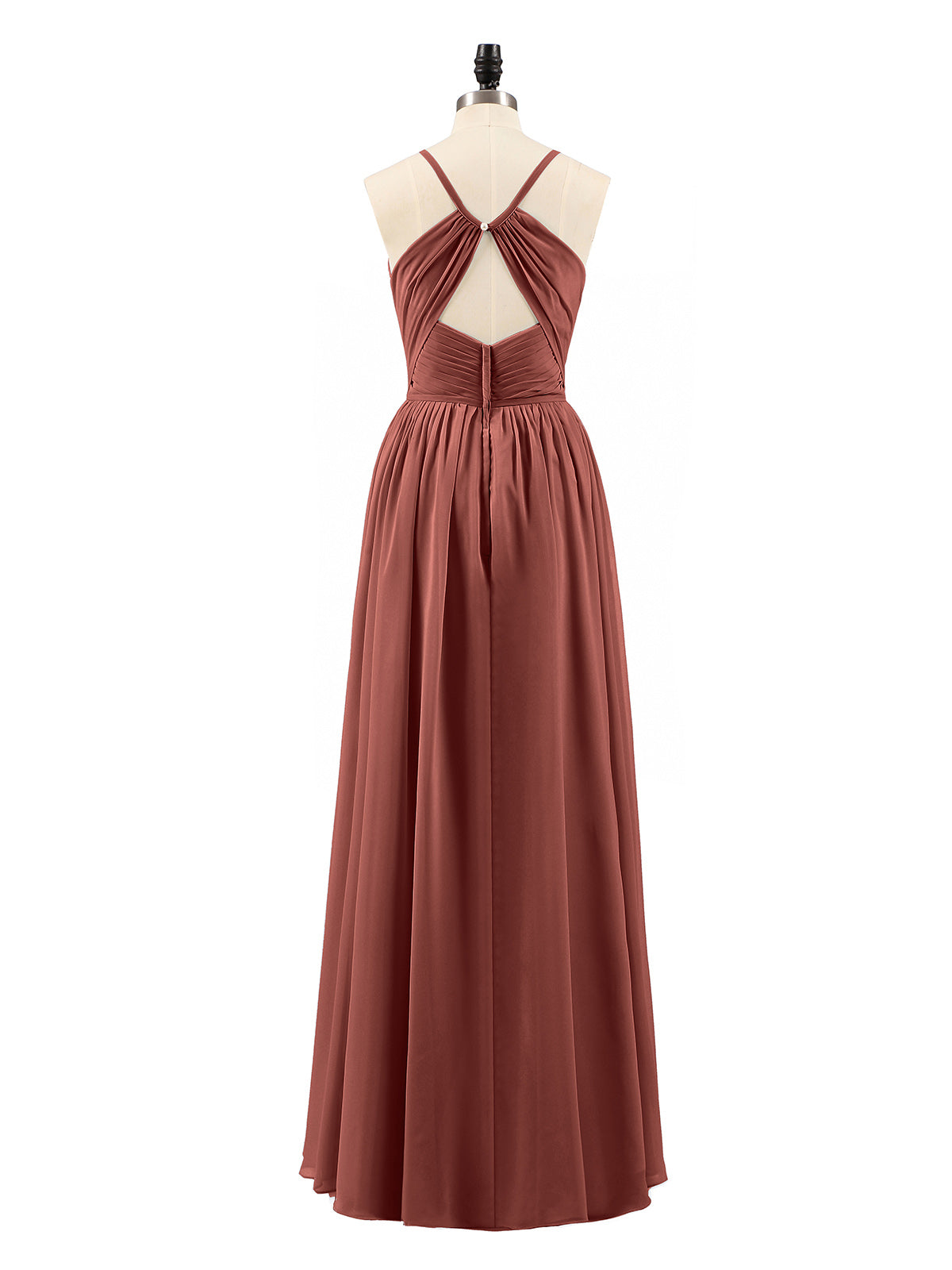 Tiffany Espalda Abierta Gasa Vestido Con Escote En V Terracota