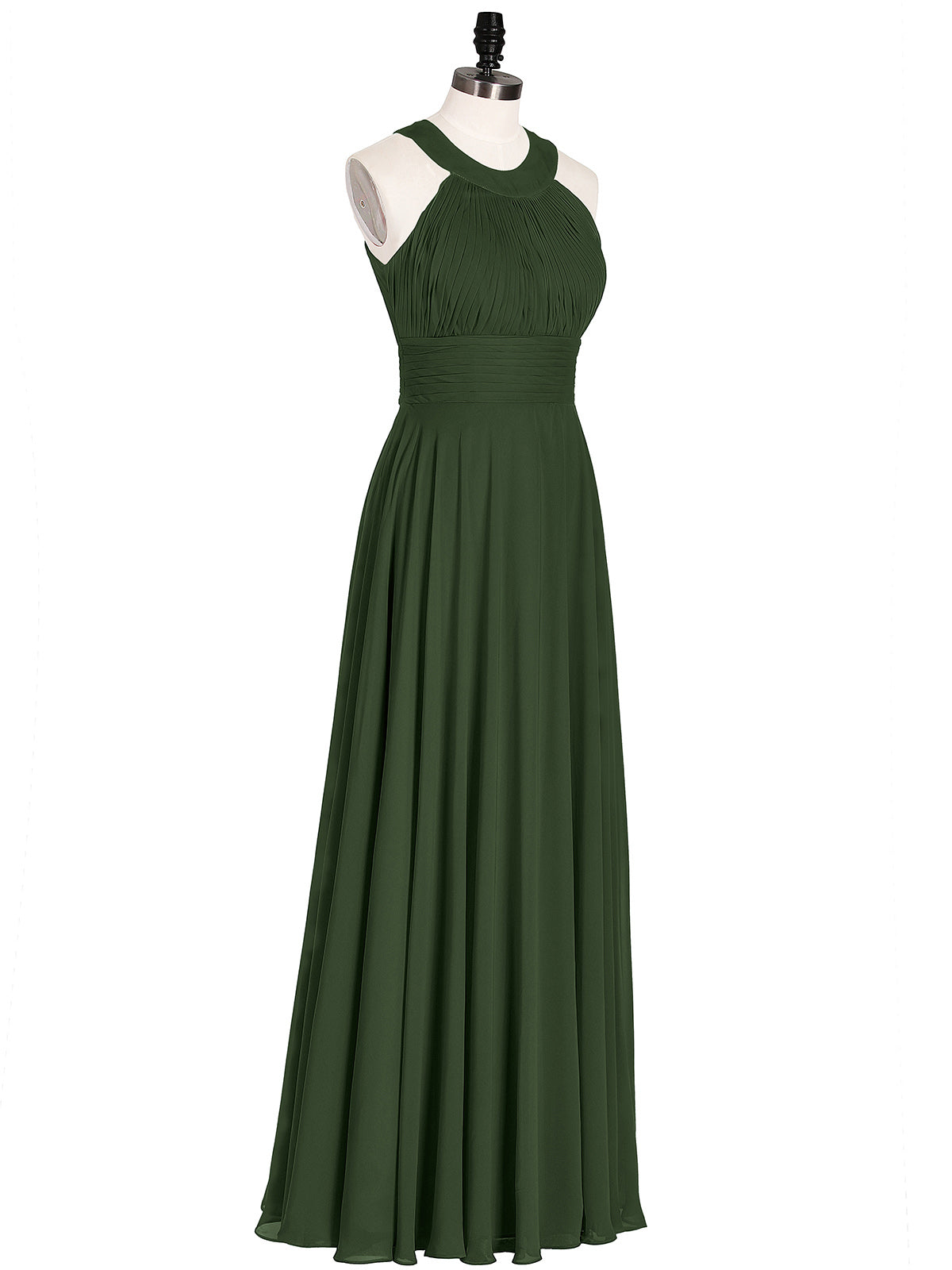 Tobey Cabestro Gasa Vestido De Dama De Honor De Espalda Abierta Verde Oliva Tallas Grandes