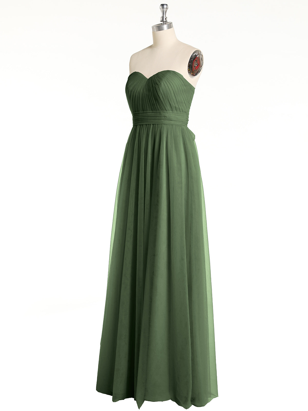 Vestidos de tul sin tirantes con escote en corazón y lazo Verde Oliva Tallas Grandes
