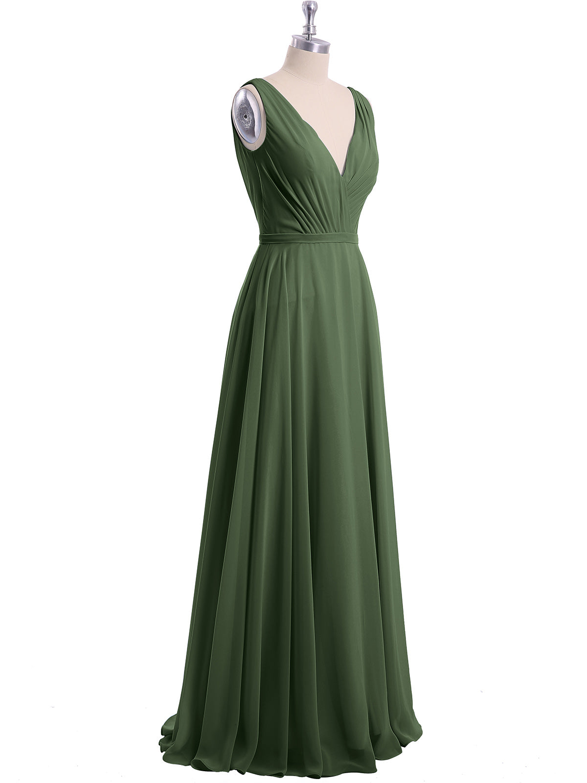 Vestidos de dama de honor de chiffon con escote en V y tirantes finos Verde Oliva Tallas Grandes