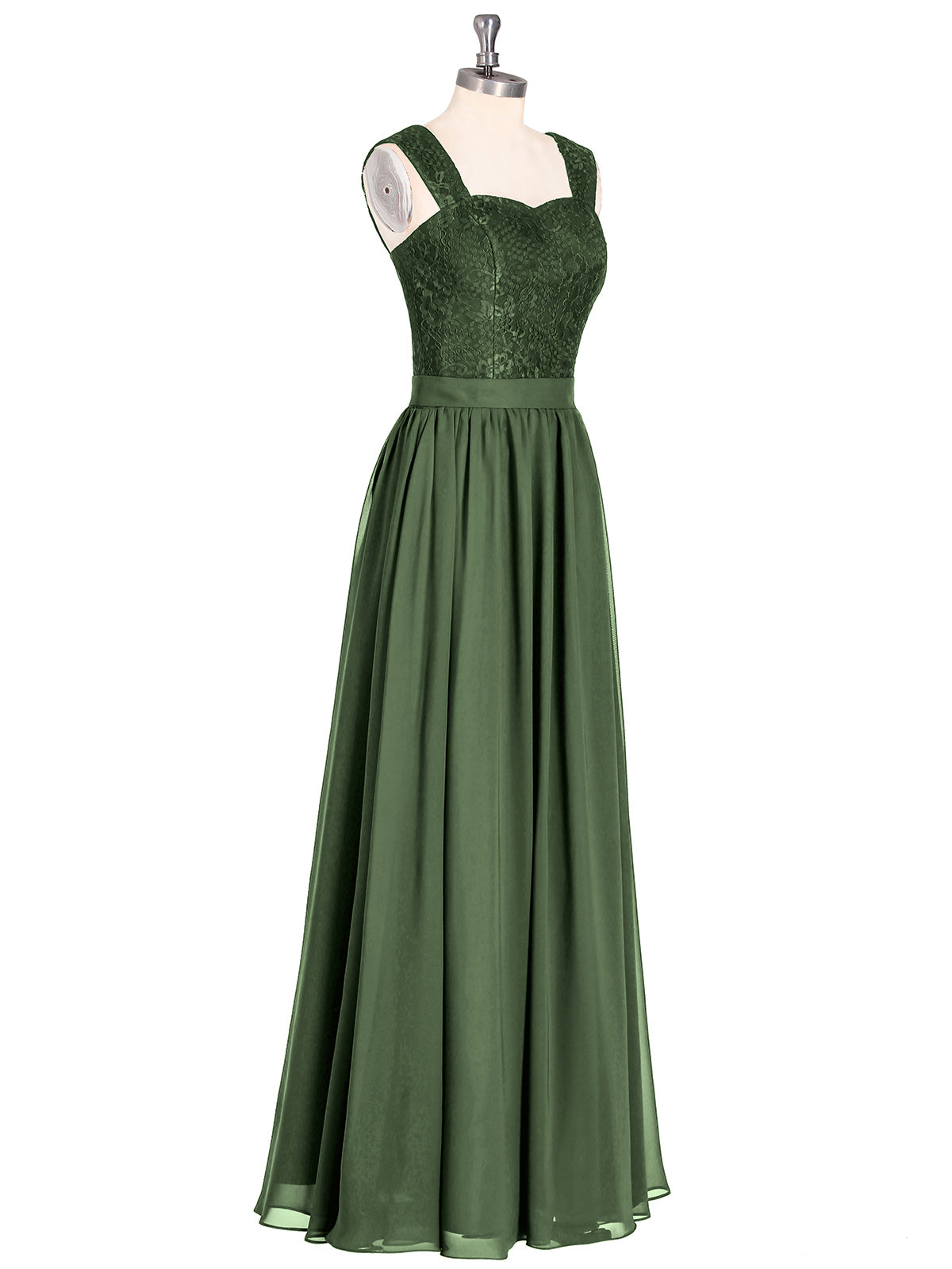 Vivien Hombro Tirante Encaje Y Gasa Largo Vestido Verde Oliva Tallas Grandes