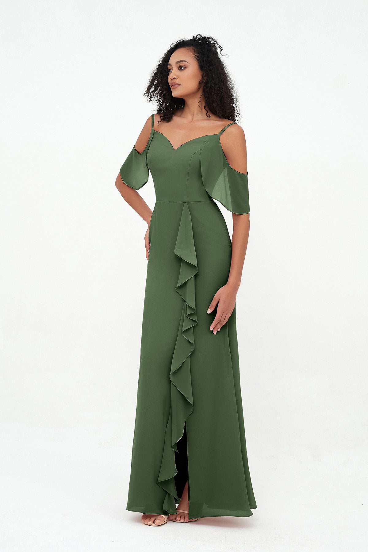 Vestidos de columnas con tirantes spaghetti y abertura Verde Oliva Tallas Grandes