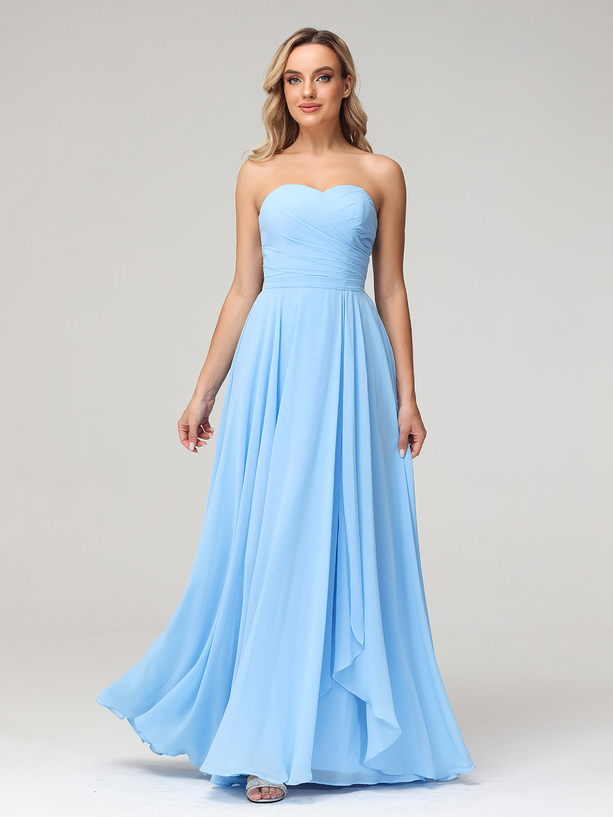 Vestidos largos de chiffon sin tirantes y escote corazón Vestidos