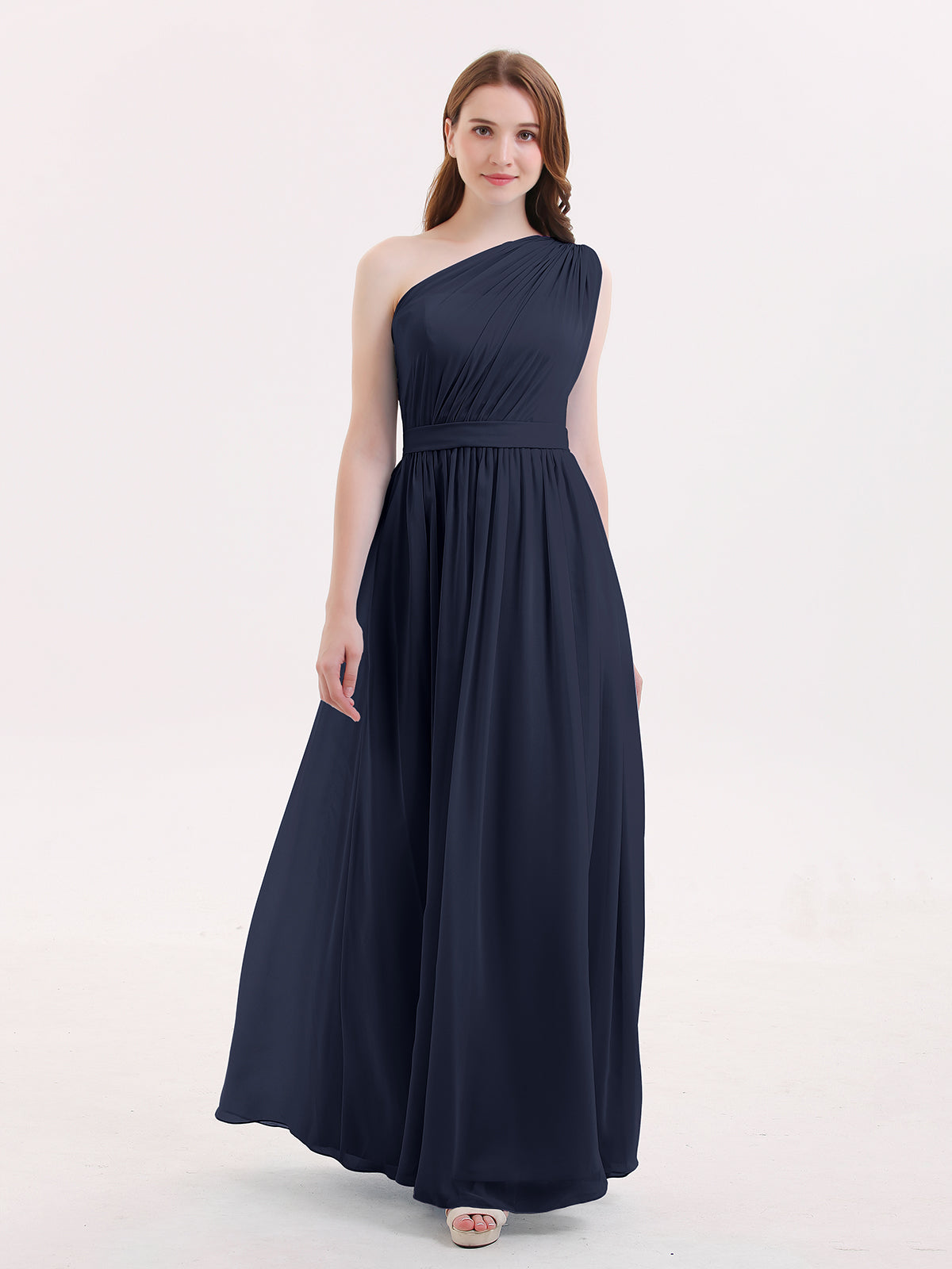 Maggie Un Hombro Gasa Largo Vestido De Dama De Honor Azul Marino