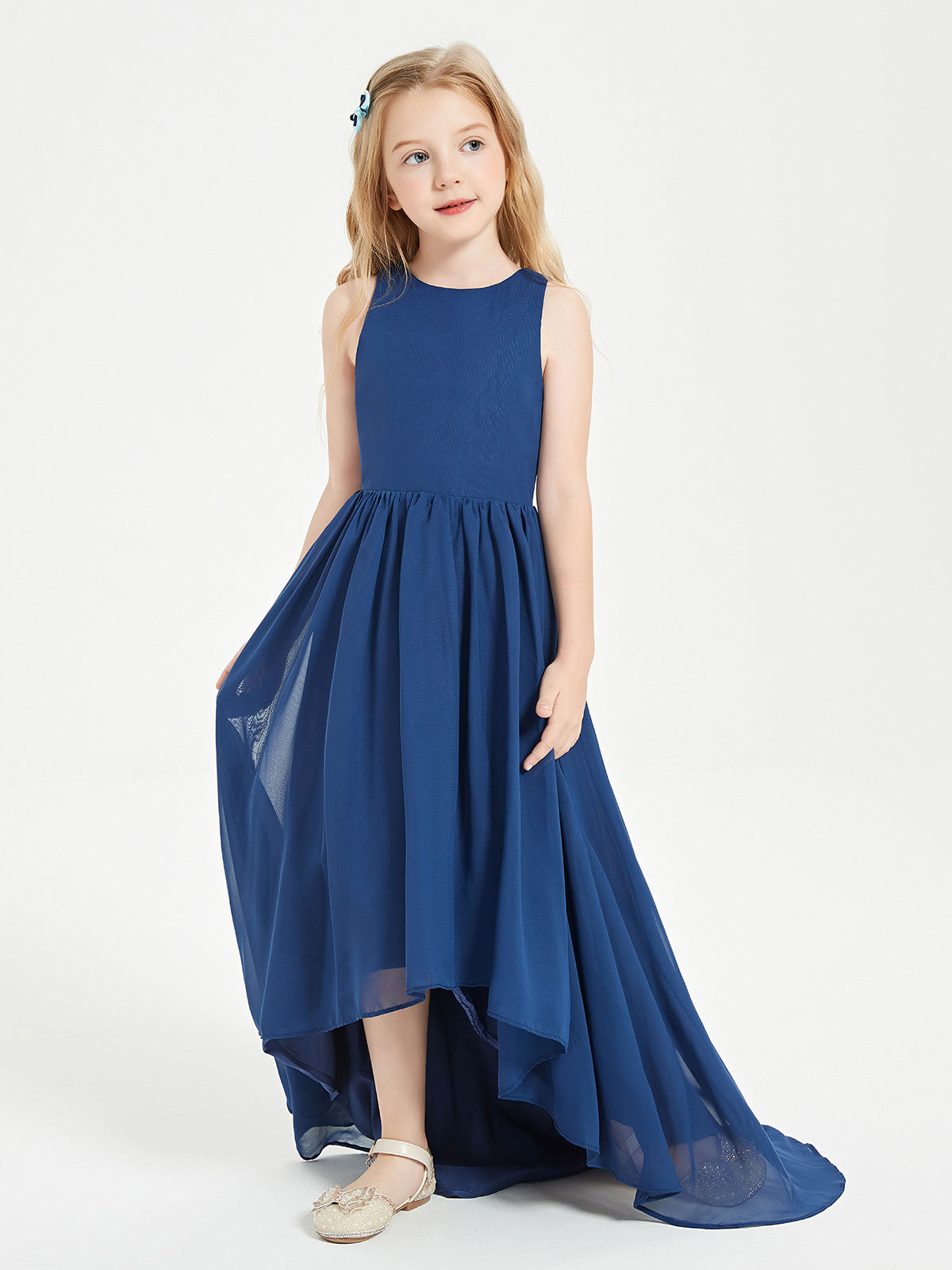 Los Vestidos AsiméTricos Para Damas De Honor Junior Con Escote En Forma De Cucharada Azul Marino
