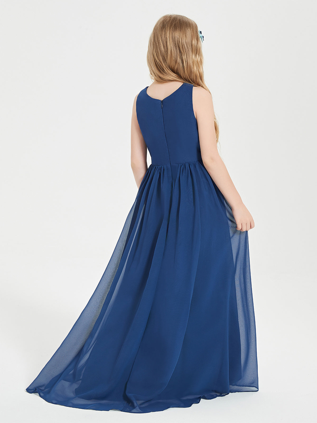 Los Vestidos AsiméTricos Para Damas De Honor Junior Con Escote En Forma De Cucharada Azul Marino