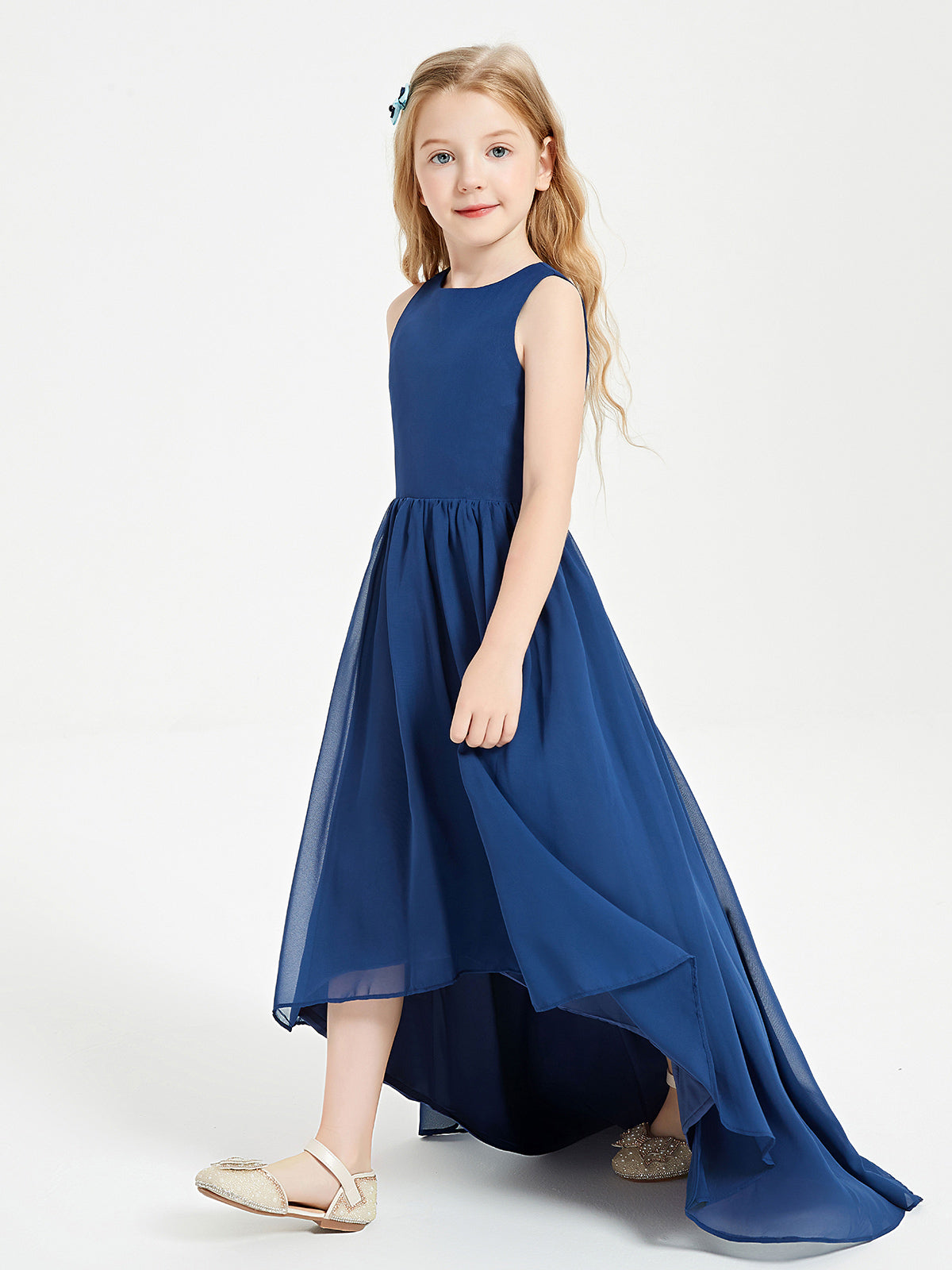 Los Vestidos AsiméTricos Para Damas De Honor Junior Con Escote En Forma De Cucharada Azul Marino