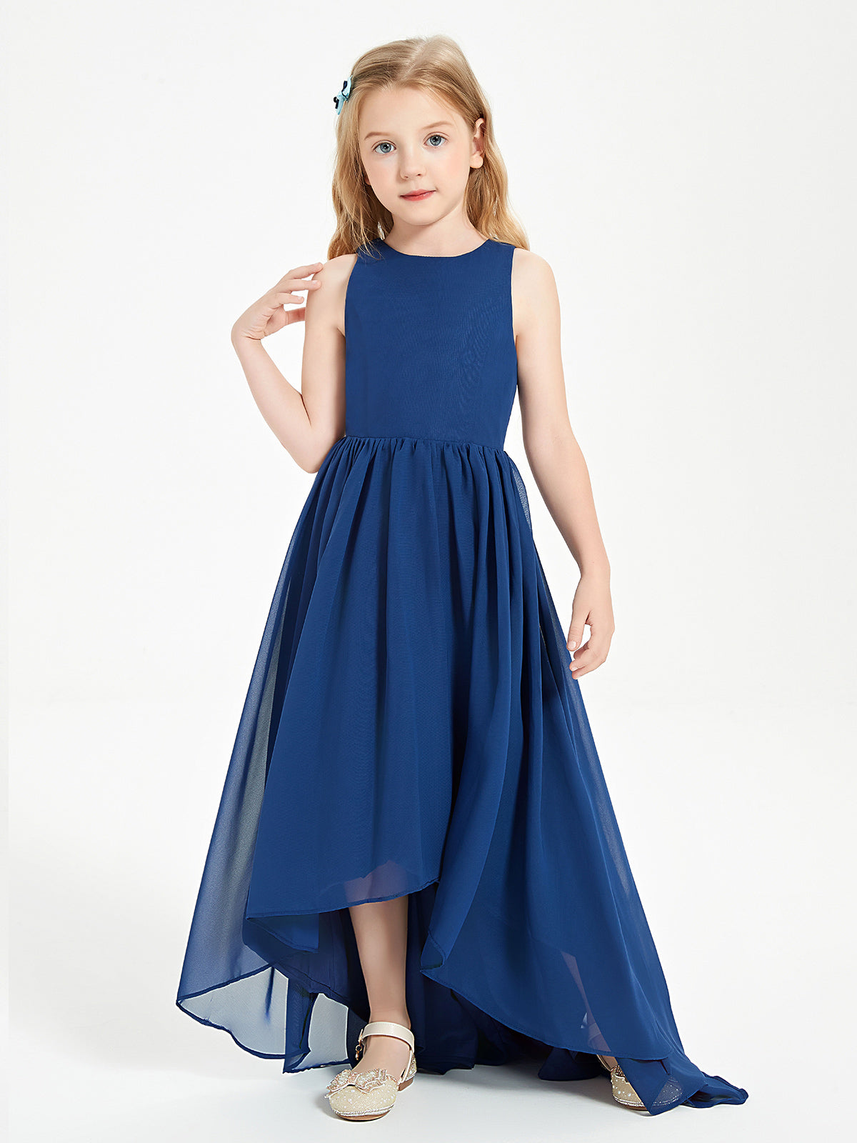 Los Vestidos AsiméTricos Para Damas De Honor Junior Con Escote En Forma De Cucharada Azul Marino