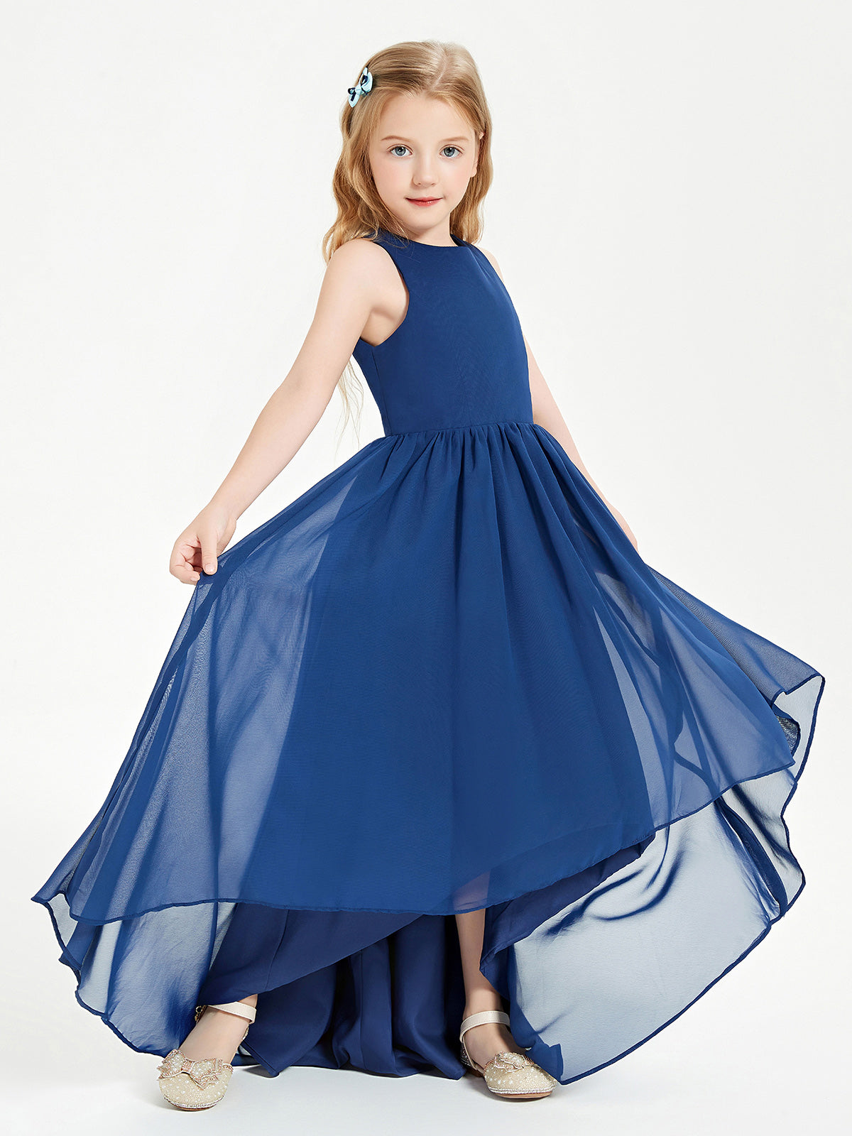 Los Vestidos AsiméTricos Para Damas De Honor Junior Con Escote En Forma De Cucharada Azul Marino