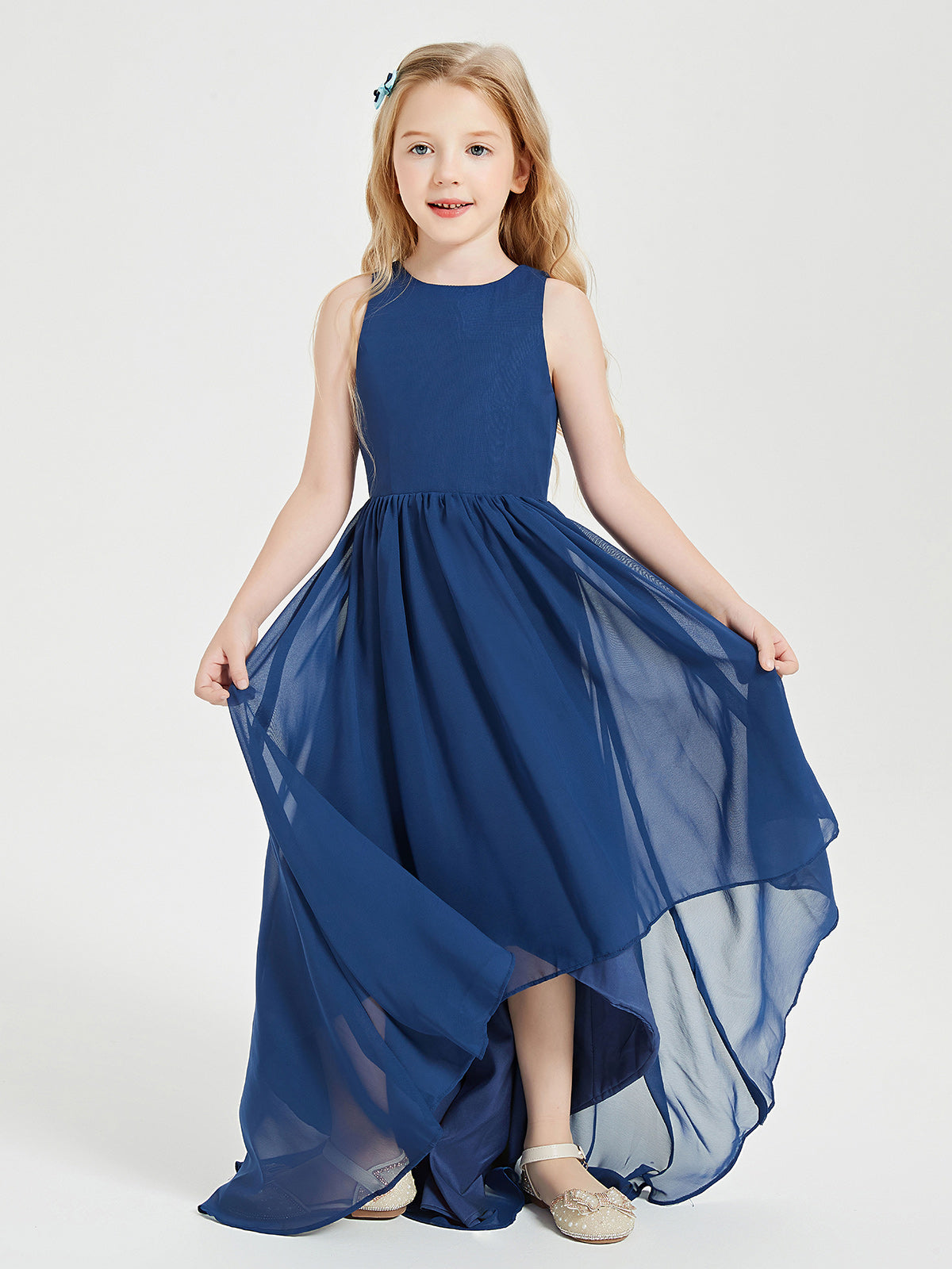 Los Vestidos AsiméTricos Para Damas De Honor Junior Con Escote En Forma De Cucharada Azul Marino