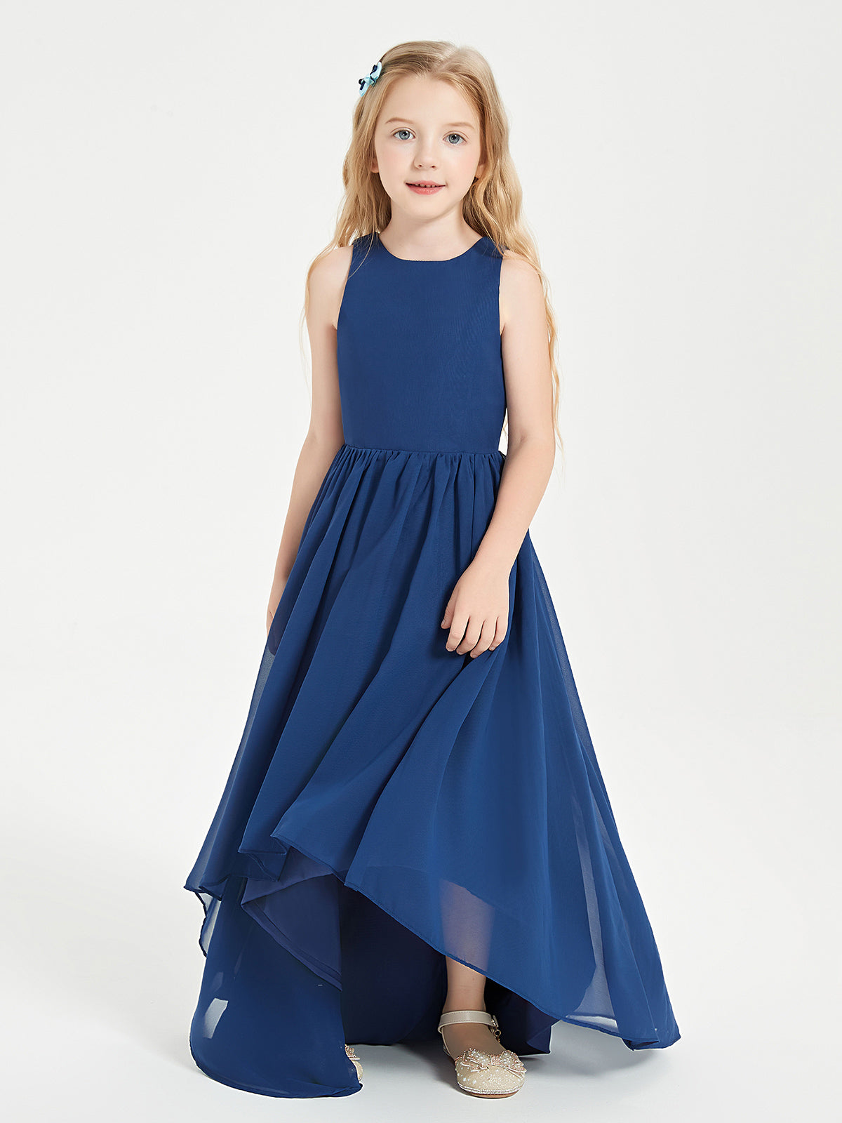 Los Vestidos AsiméTricos Para Damas De Honor Junior Con Escote En Forma De Cucharada Azul Marino
