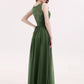 Adalyn Escote En V Gasa Y Encaje Maxi Corte De Dama De Honor Verde Oliva Tallas Grandes