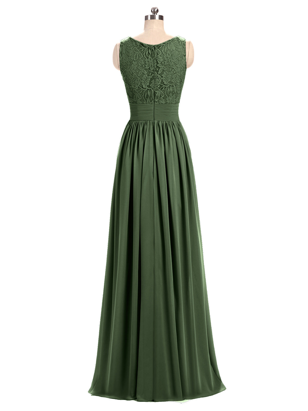 Adalyn Escote En V Gasa Y Encaje Maxi Corte De Dama De Honor Verde Oliva Tallas Grandes