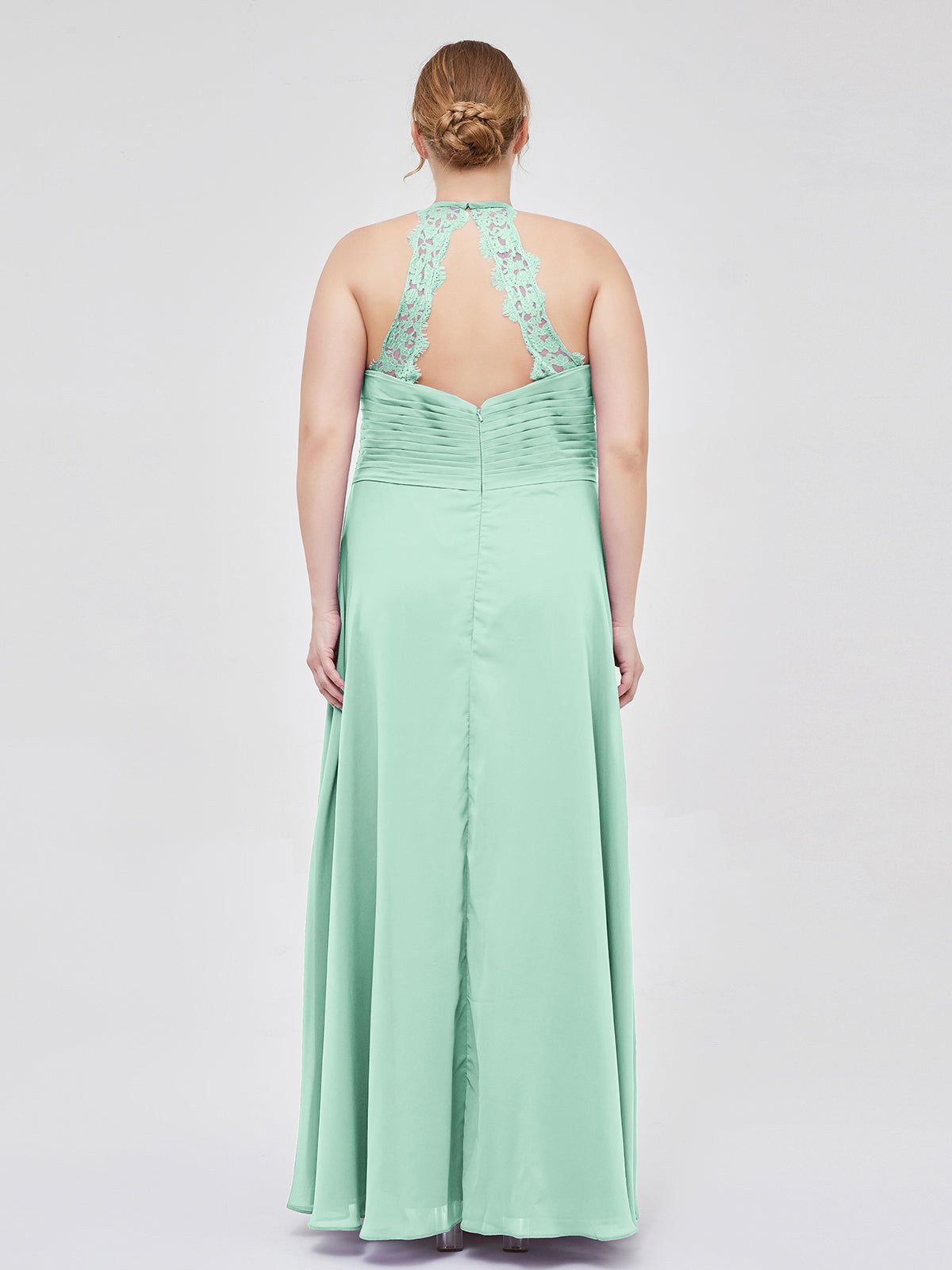 Alaia Cabestro Gasa Largo Corte Con Encaje Tirante Mint Green Tallas Grandes