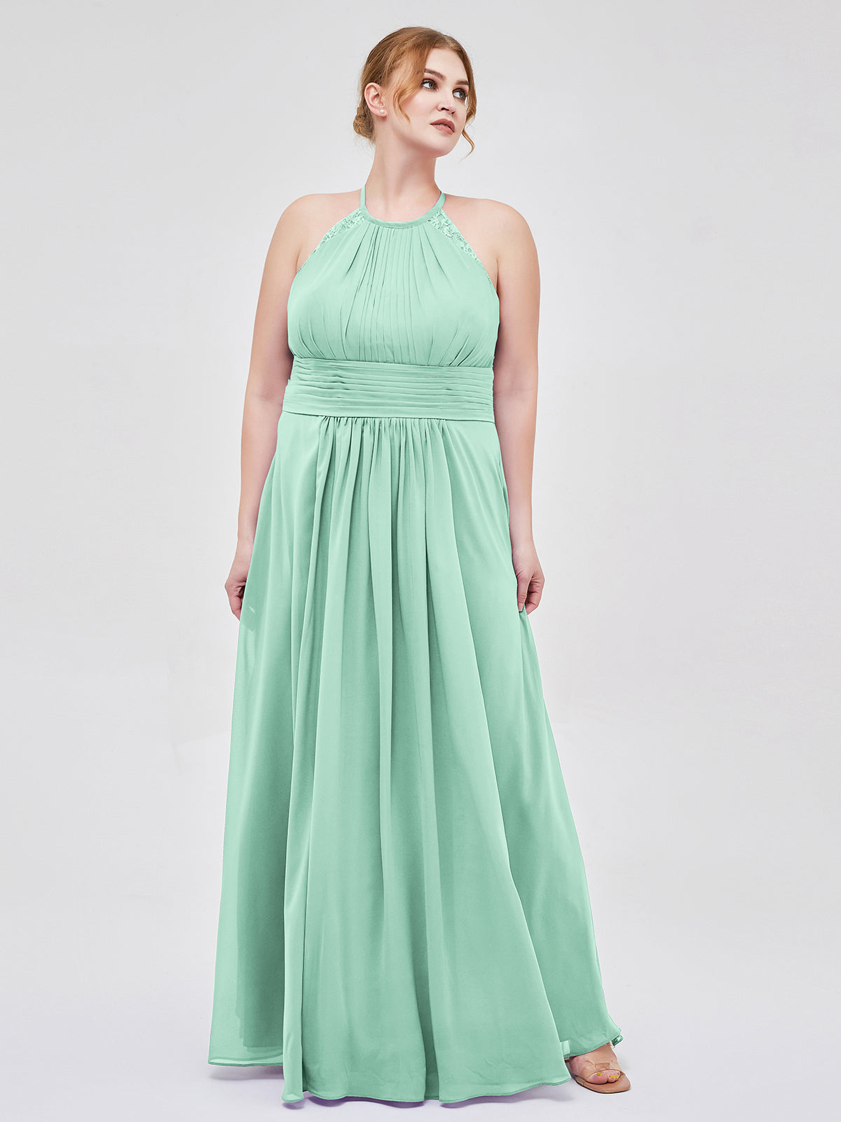 Alaia Cabestro Gasa Largo Corte Con Encaje Tirante Mint Green Tallas Grandes