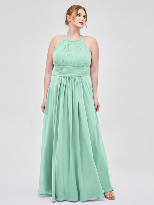 Alaia Cabestro Gasa Largo Corte Con Encaje Tirante Mint Green Tallas Grandes