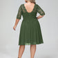 Alexia Encaje Y Gasa Vestido Corto Con Media Manga Verde Oliva Tallas Grandes