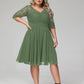 Alexia Encaje Y Gasa Vestido Corto Con Media Manga Verde Oliva Tallas Grandes