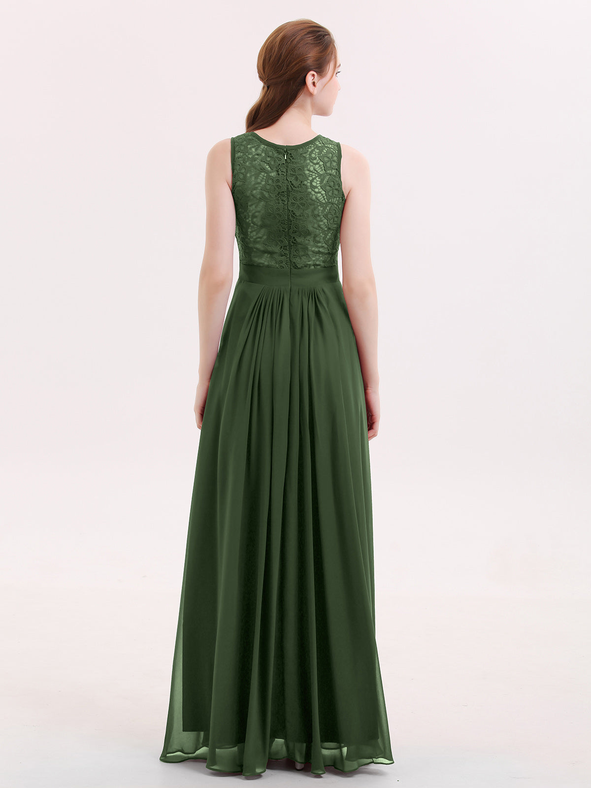 Alice Encaje Y Gasa Vestido Con Cremallera En Espalda Verde Oliva Tallas Grandes