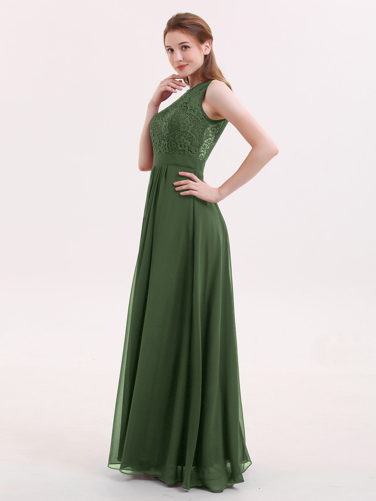 Alice Encaje Y Gasa Vestido Con Cremallera En Espalda Verde Oliva Tallas Grandes