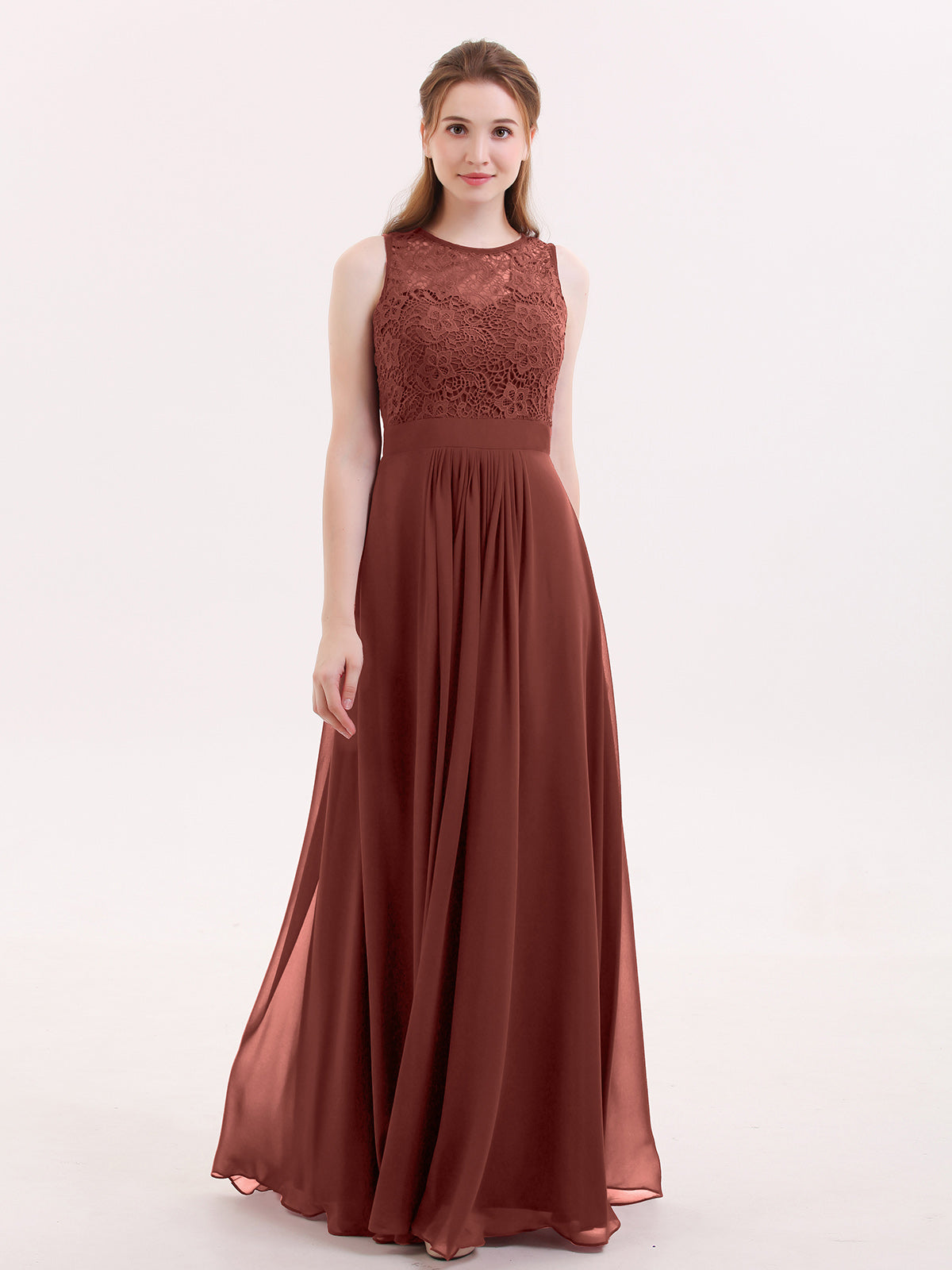 Alice Encaje Y Gasa Vestido Con Cremallera En Espalda Terracota
