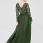 Alina Escote En V Encaje Y Gasa Vestido Con Largas Mangas Verde Oliva Tallas Grandes