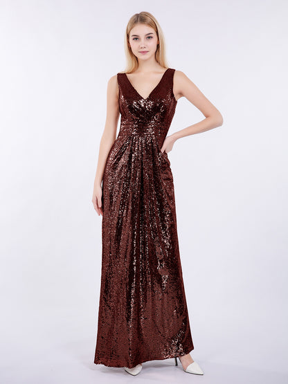 Alma Tubo Escote En V Lentejuelas Largo Vestido Terracota Tallas Grandes