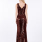 Alma Tubo Escote En V Lentejuelas Largo Vestido Terracota
