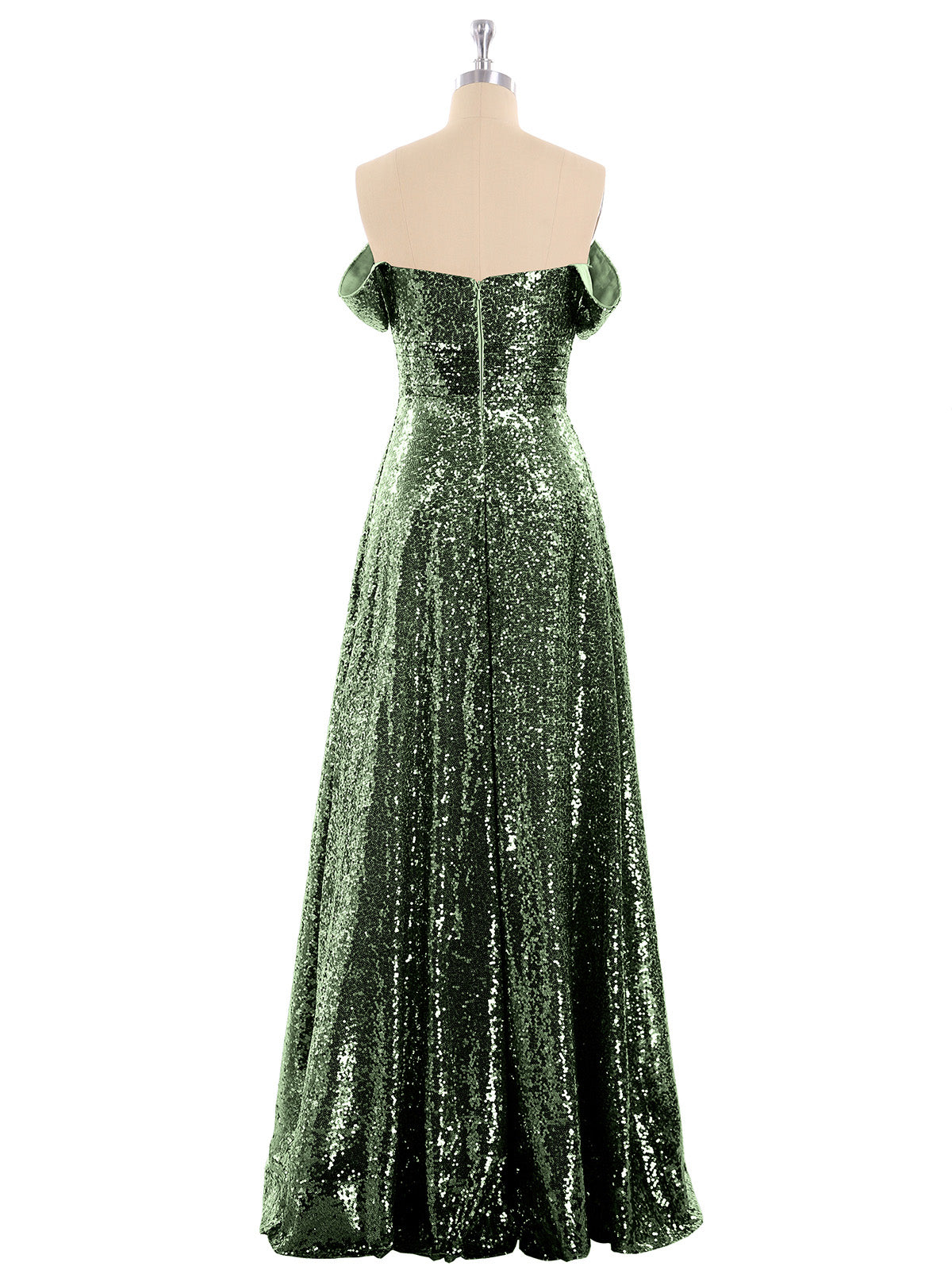 Alva Largo Lentejuelas Vestido Con Fuera Del Hombro Verde Oliva